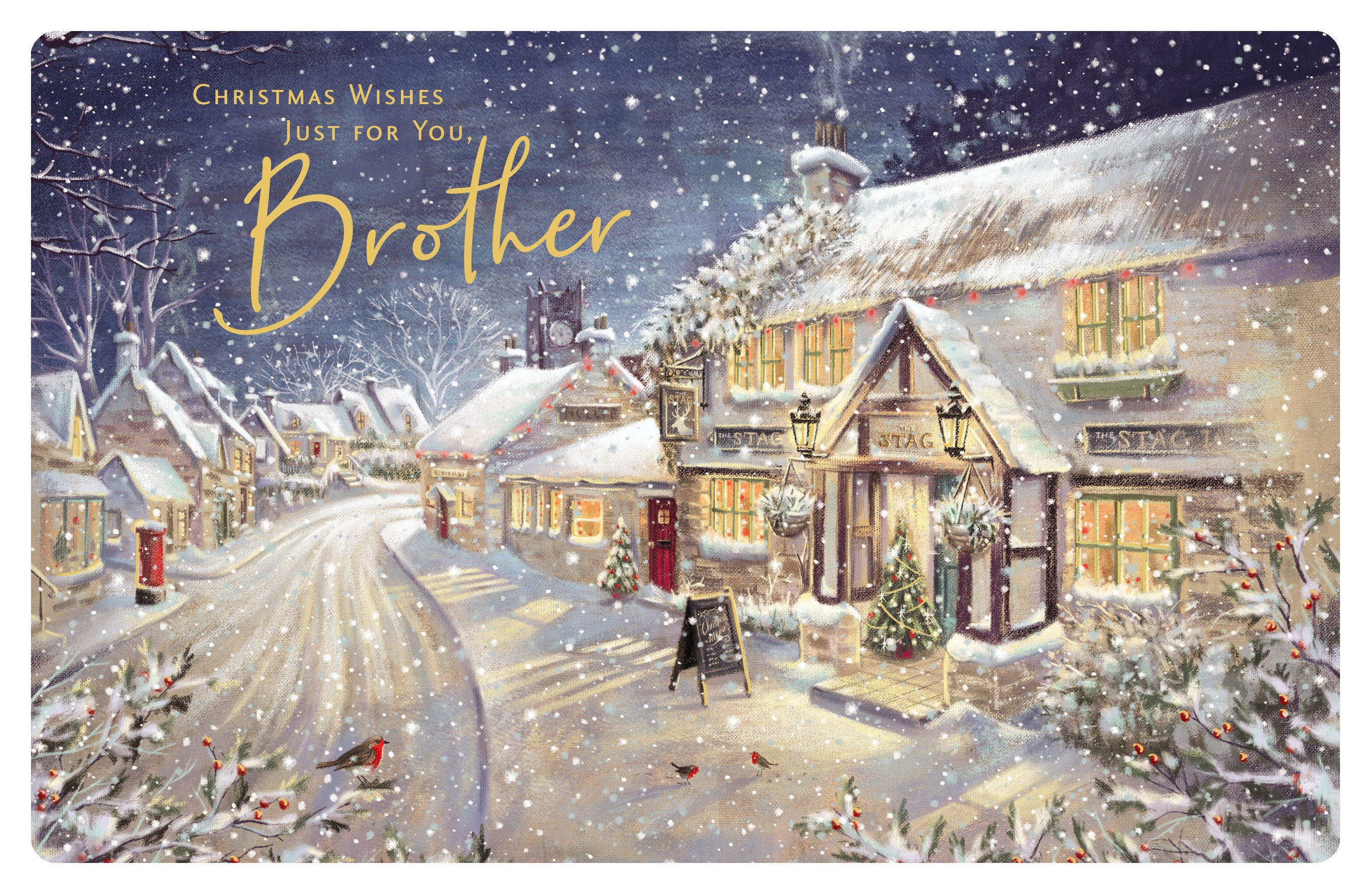 Brother Christmas Card - Pub Scene on a Winters Day