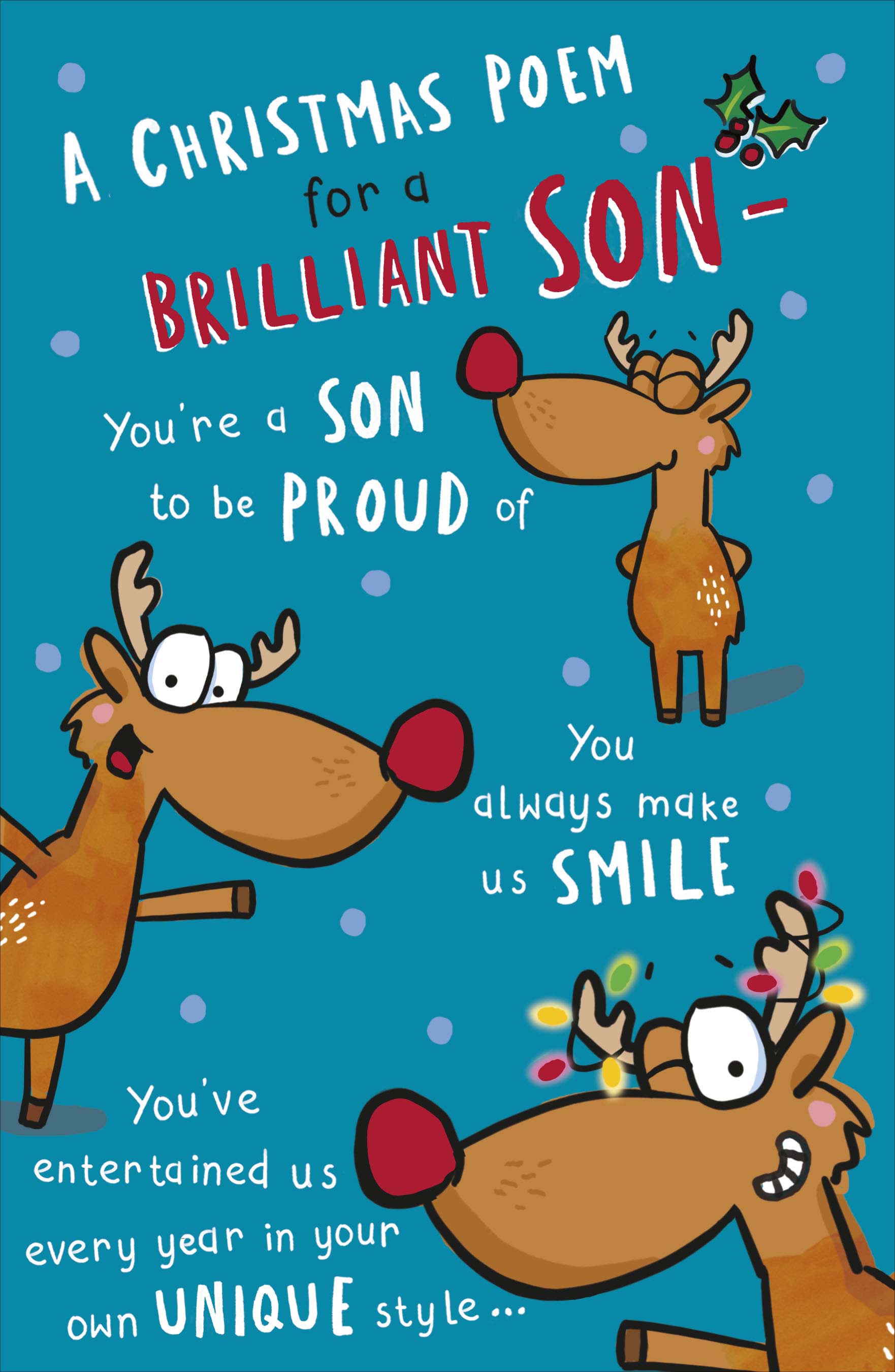 Humorous Tri-Fold Son Christmas Card - Reindeer Fun