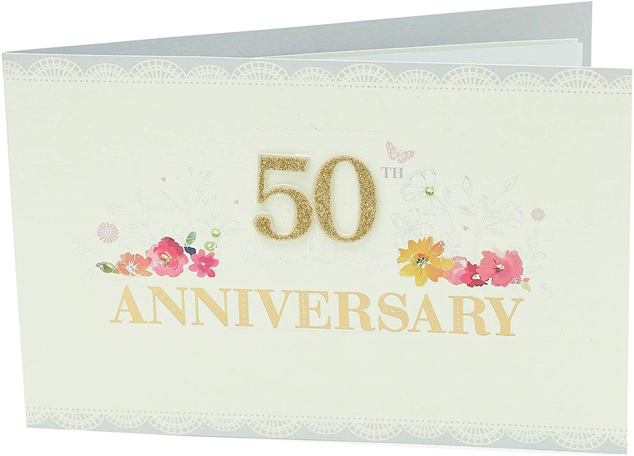 50th Wedding Anniversary Card - Spirited Celebration with Pretty Flowers