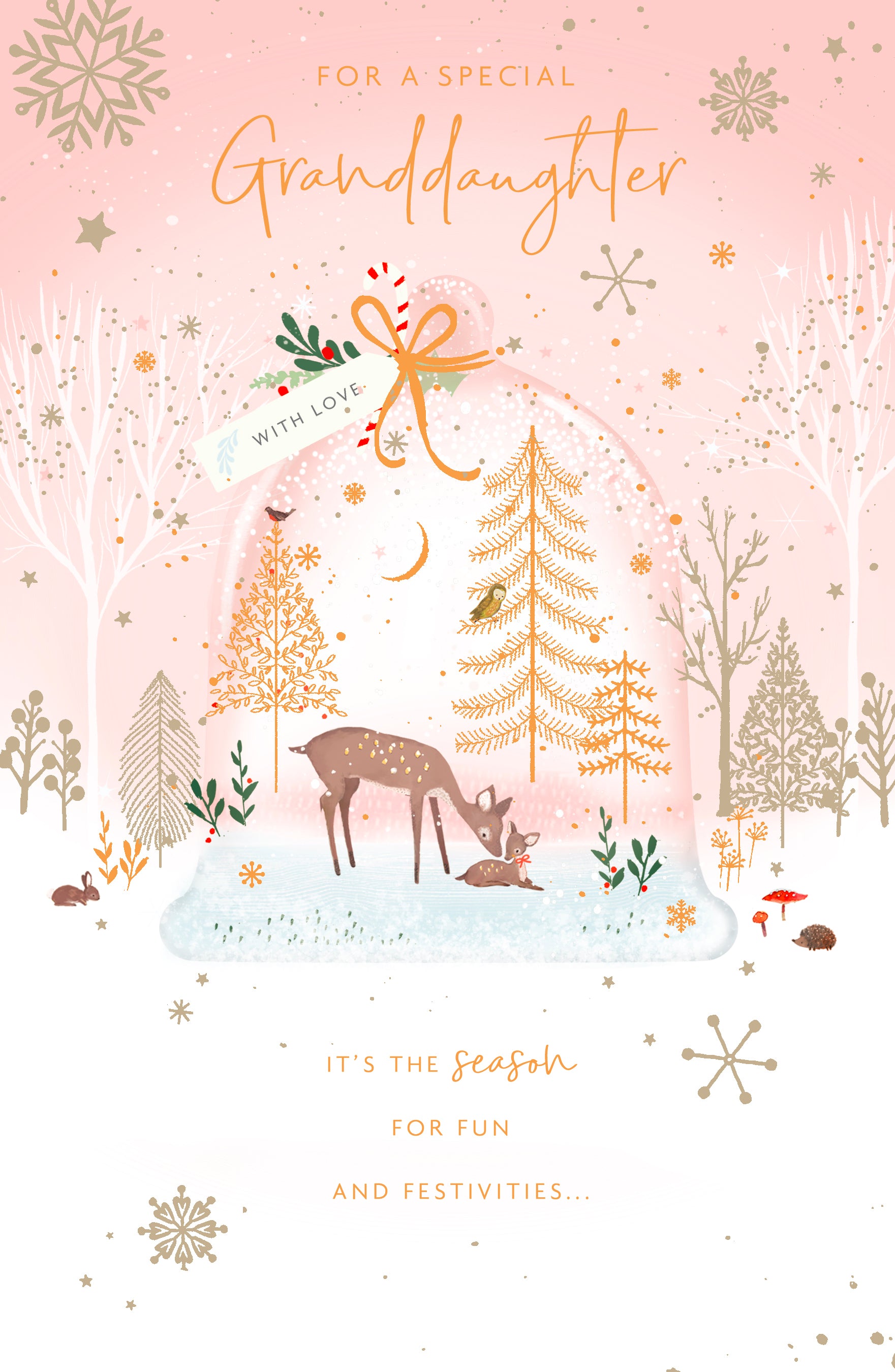 Granddaughter Christmas Card - Deer Snow Globe