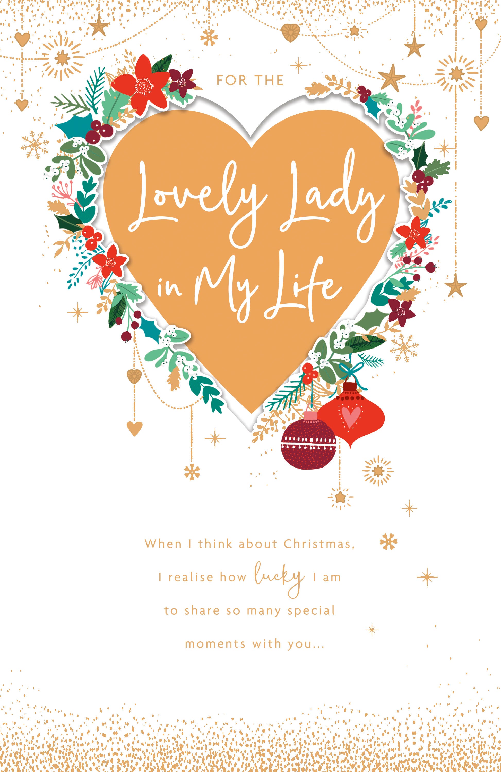 One I Love Christmas Card - Woman in My Life - Heart with Handing Charms