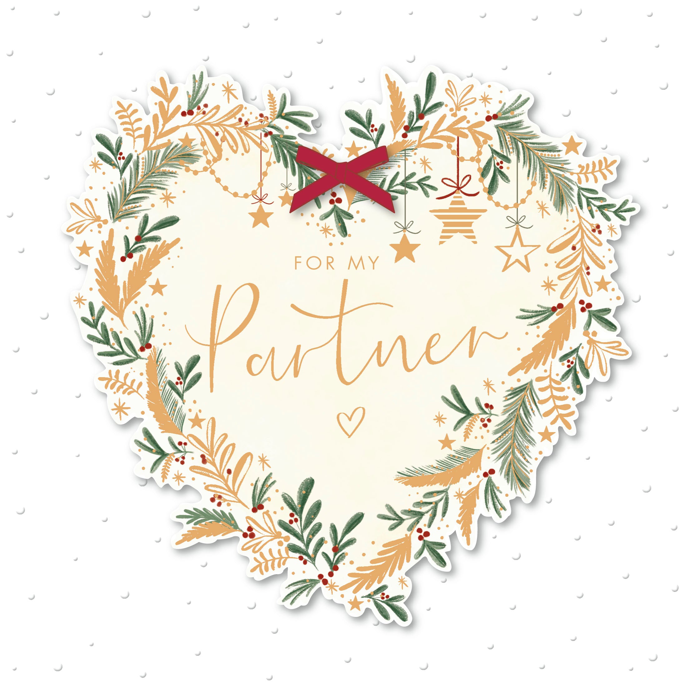 Partner Christmas Card - Decorative Heart with Feathers and Leaves