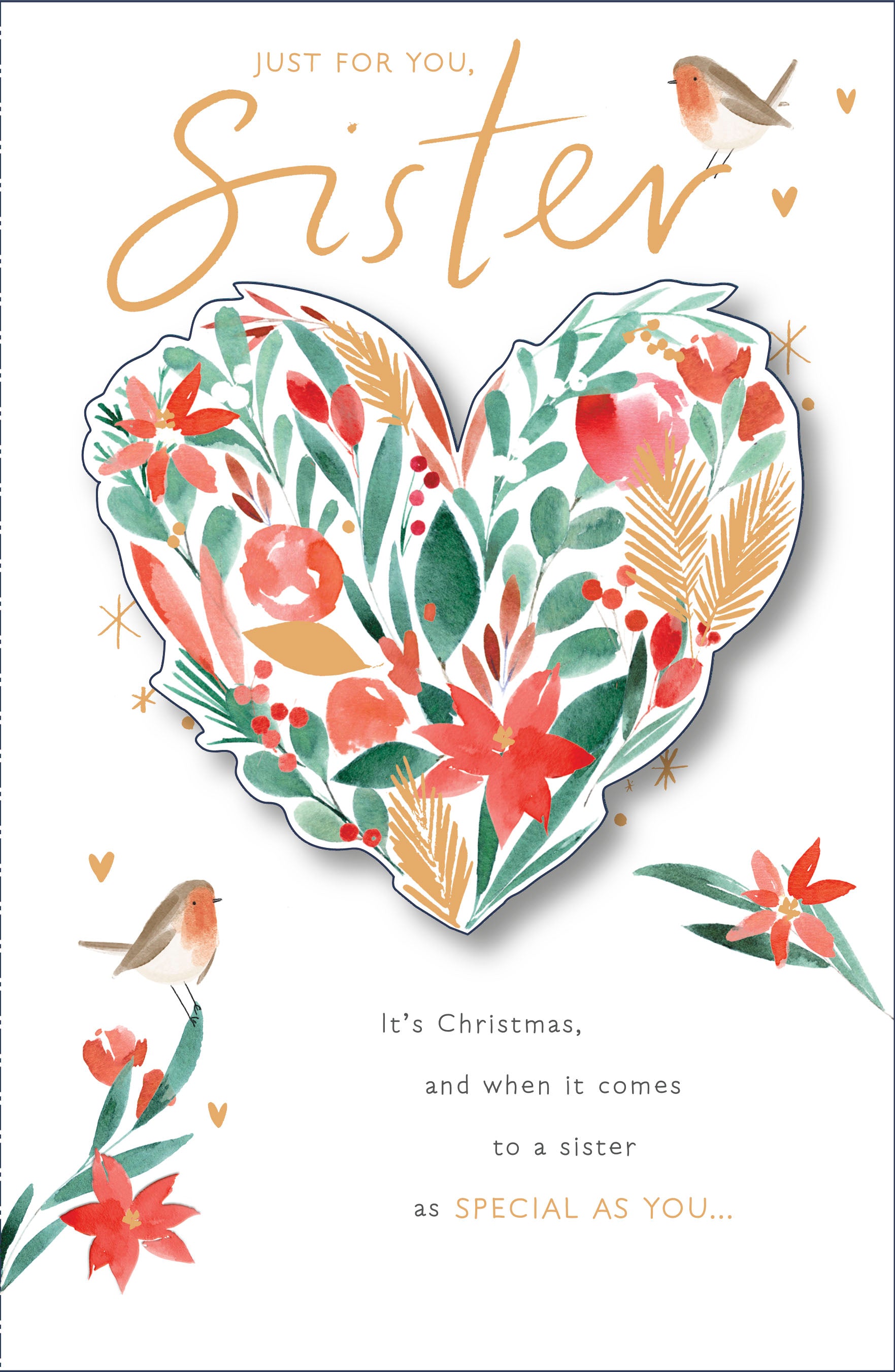 Sister Christmas Card - Floral Heart Embellishment