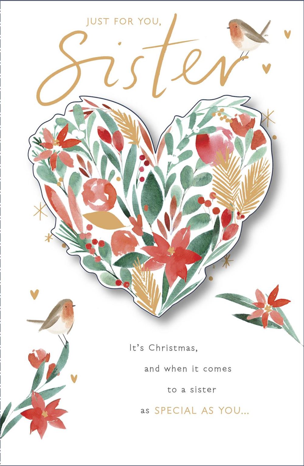 Sister Christmas Card - Floral Heart Embellishment