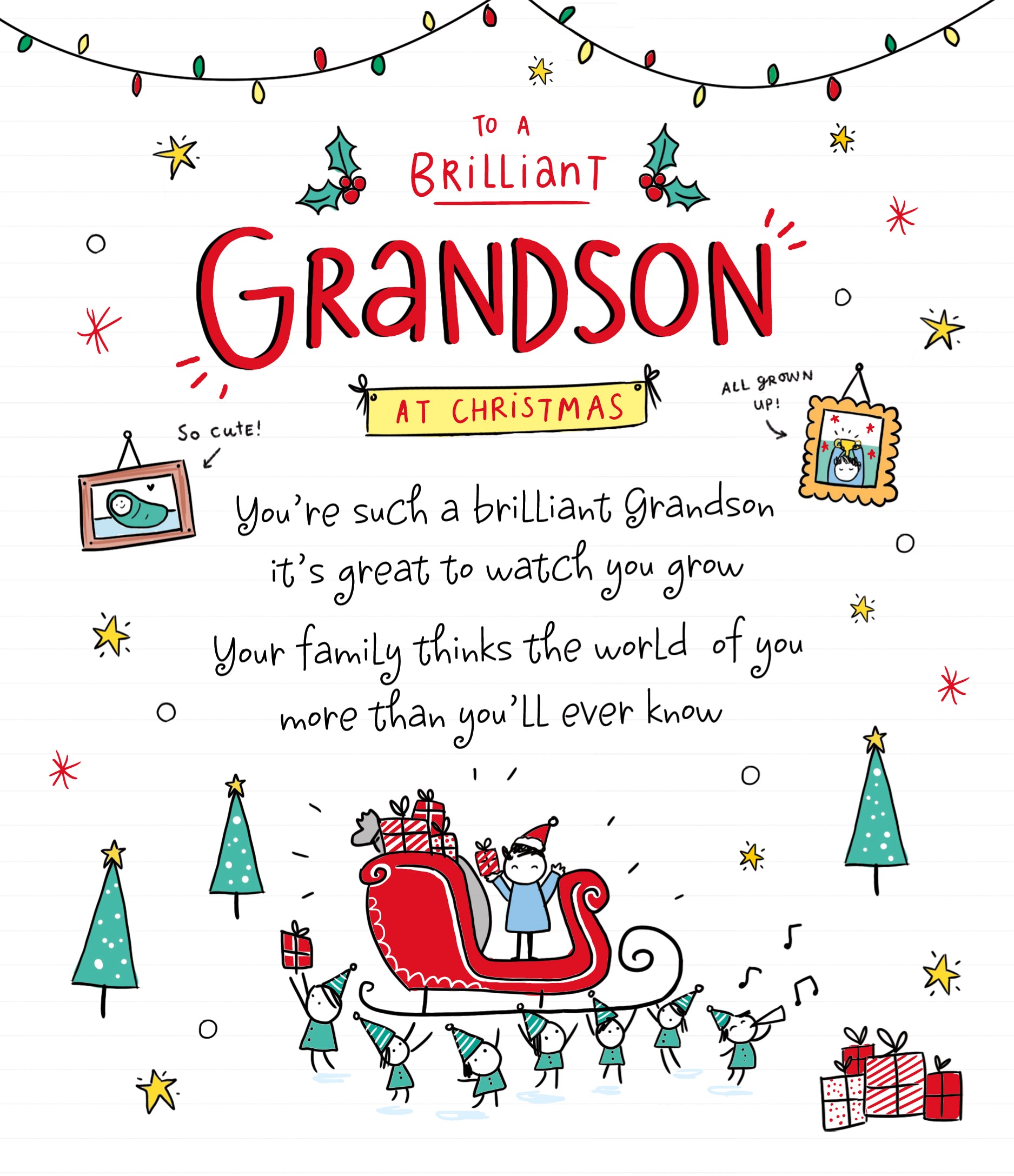 Grandson Christmas Tri Fold Card - Fun & Festive Illustrations