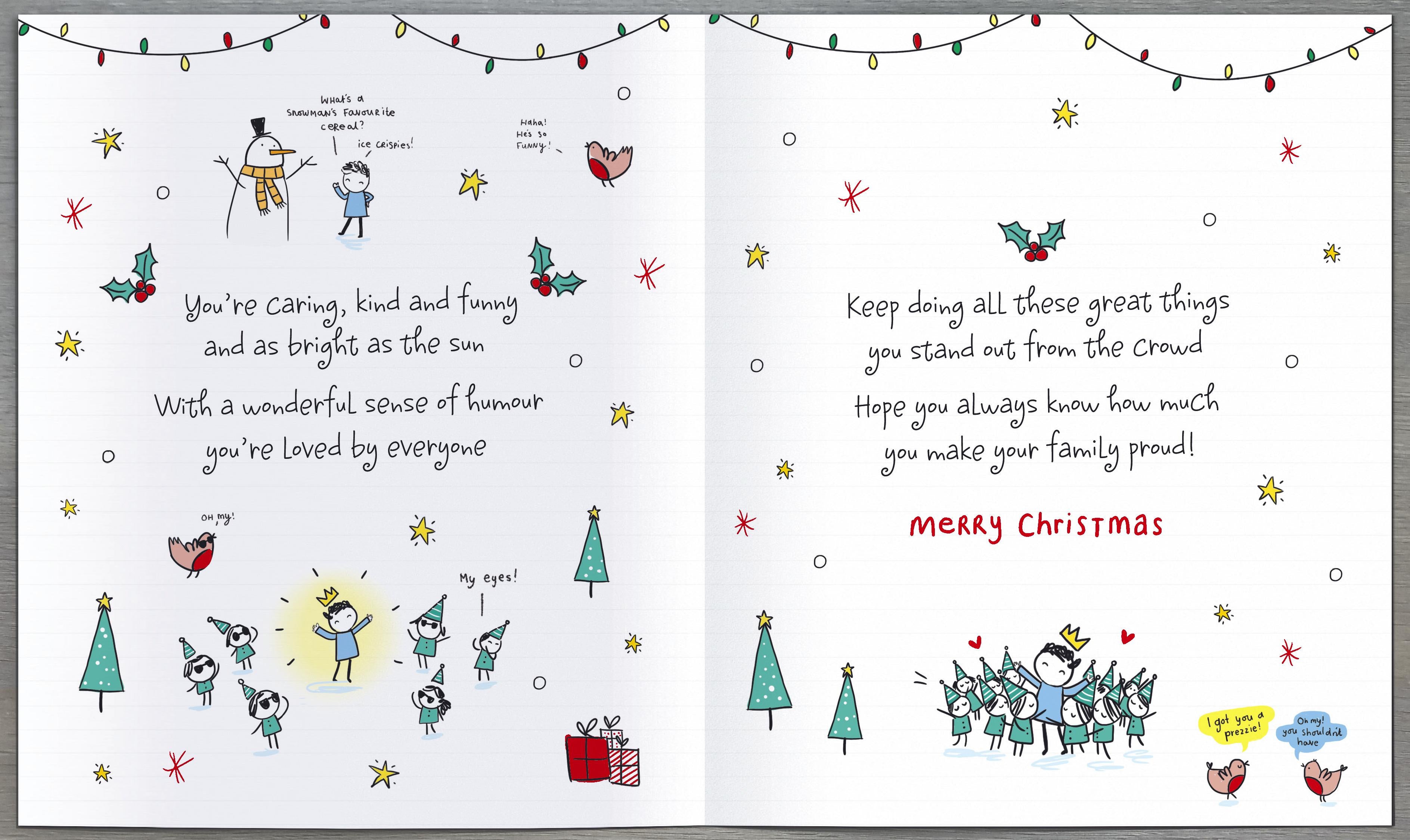 Grandson Christmas Tri Fold Card - Fun & Festive Illustrations