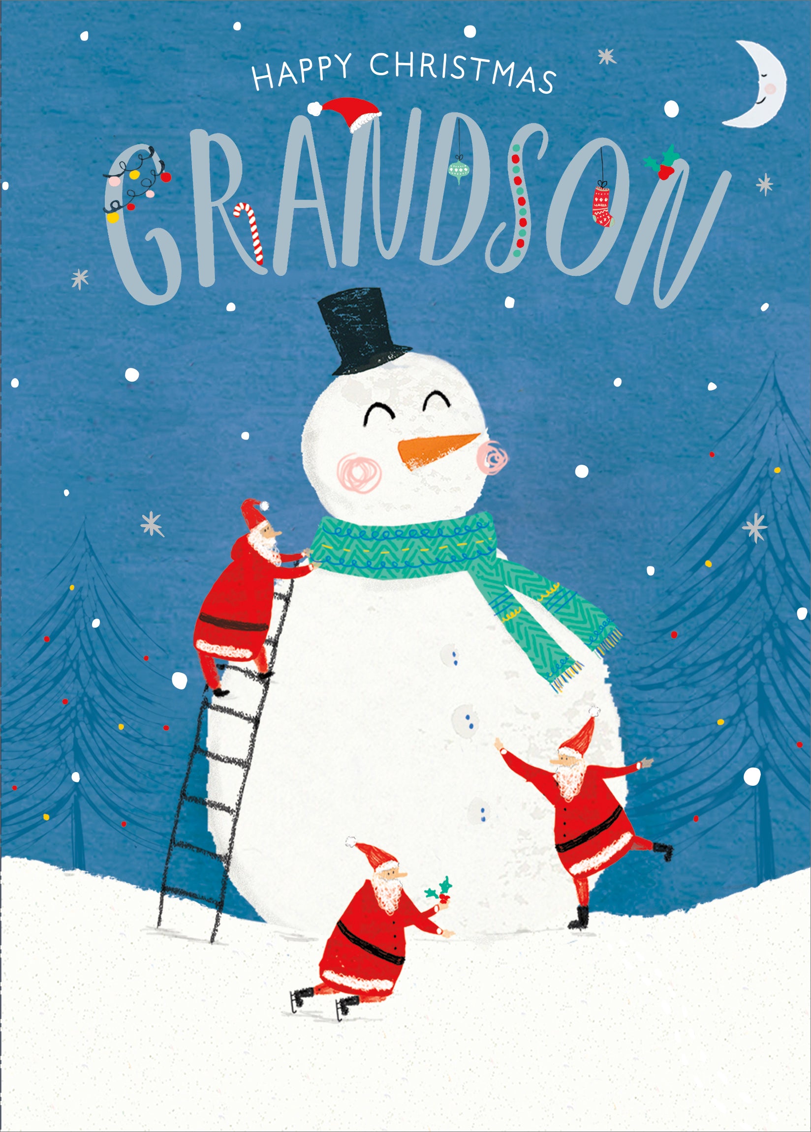 Grandson Christmas Card - Snowman and Father Christmas