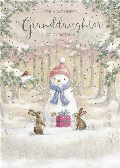 Granddaughter Christmas Card - Snowman and Bunnies