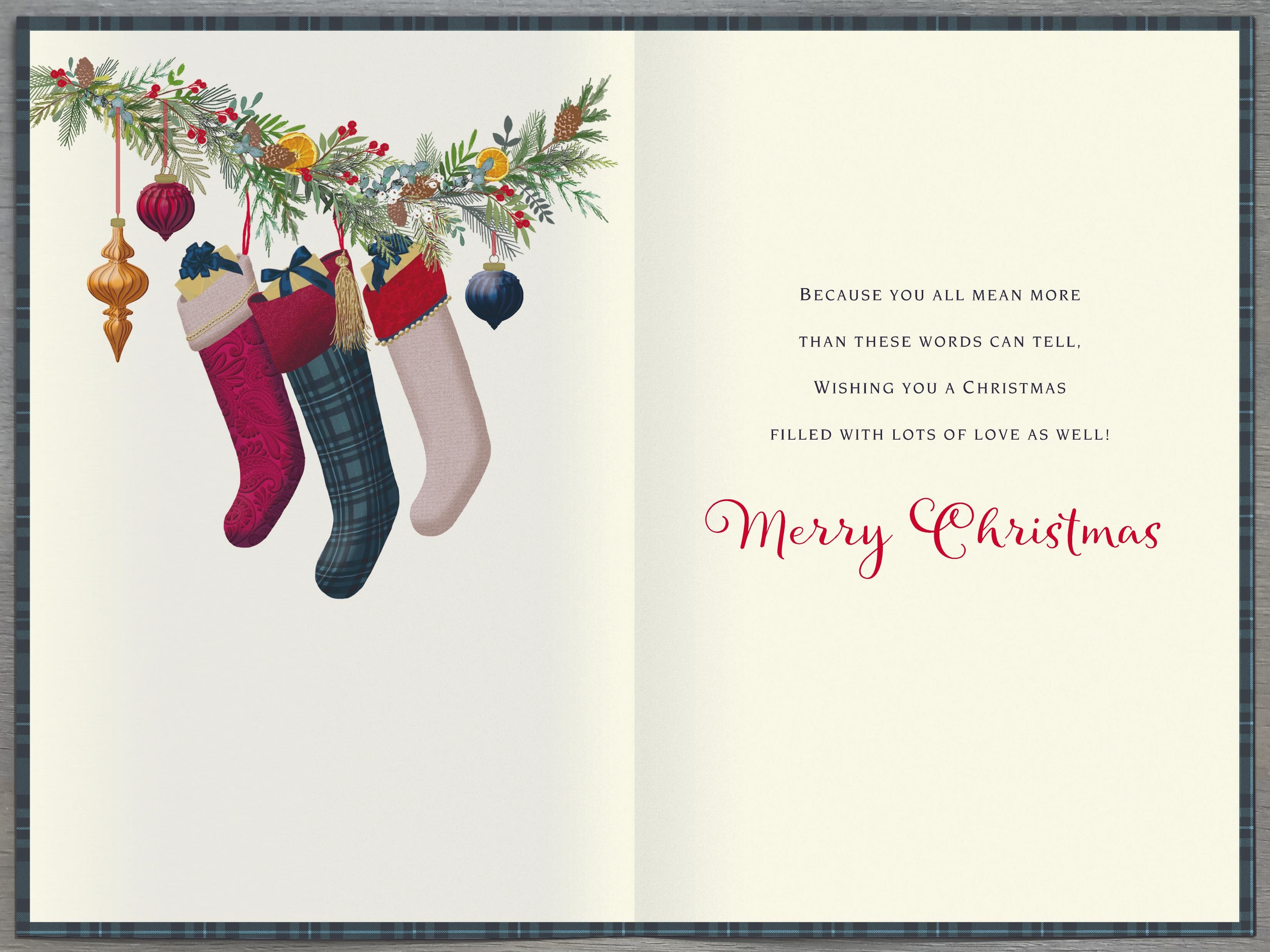 Brother & Family Christmas Card - Stockings and Christmas Decorations