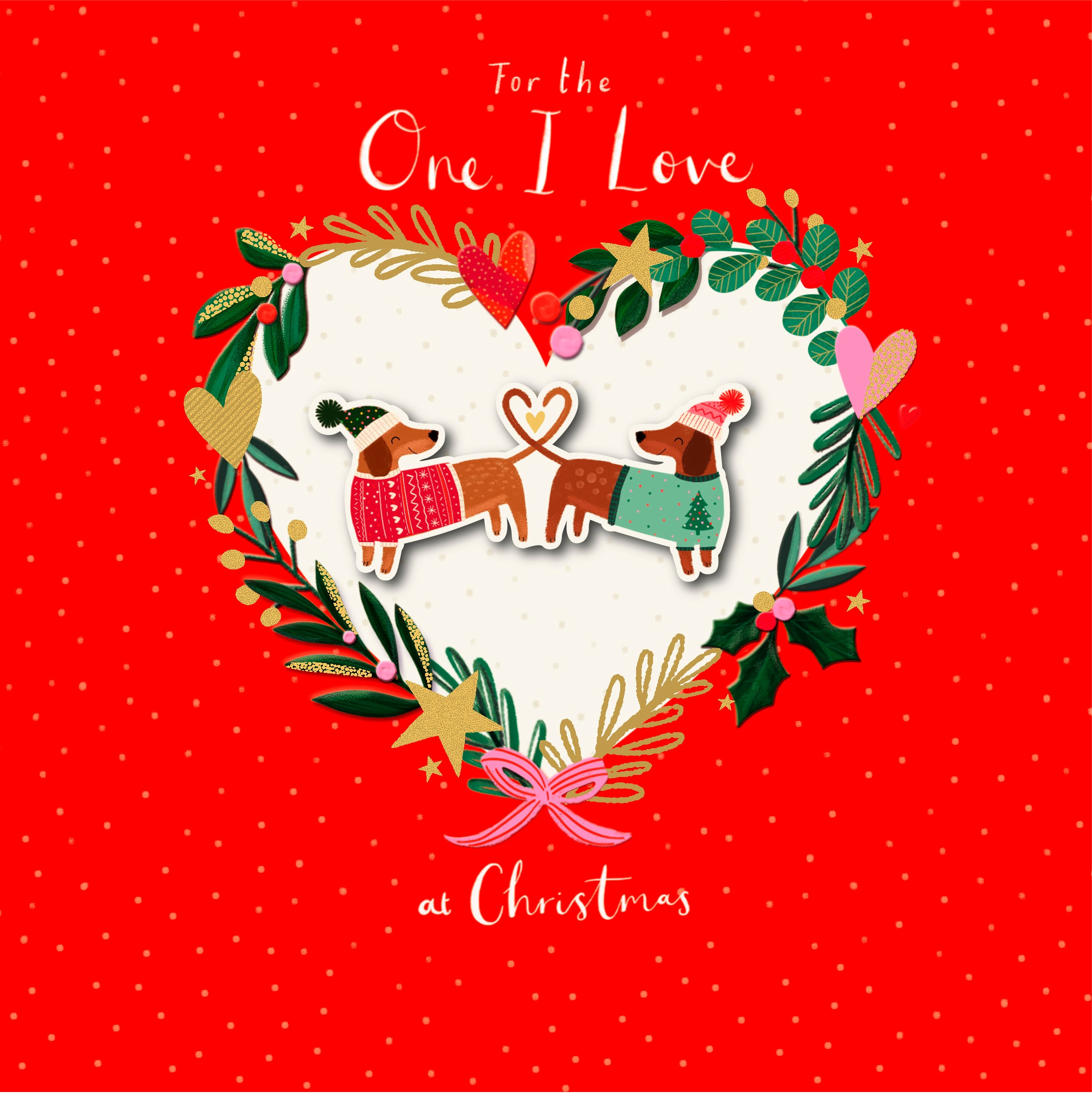 One I Love Christmas Card - Sausage Dogs in Love