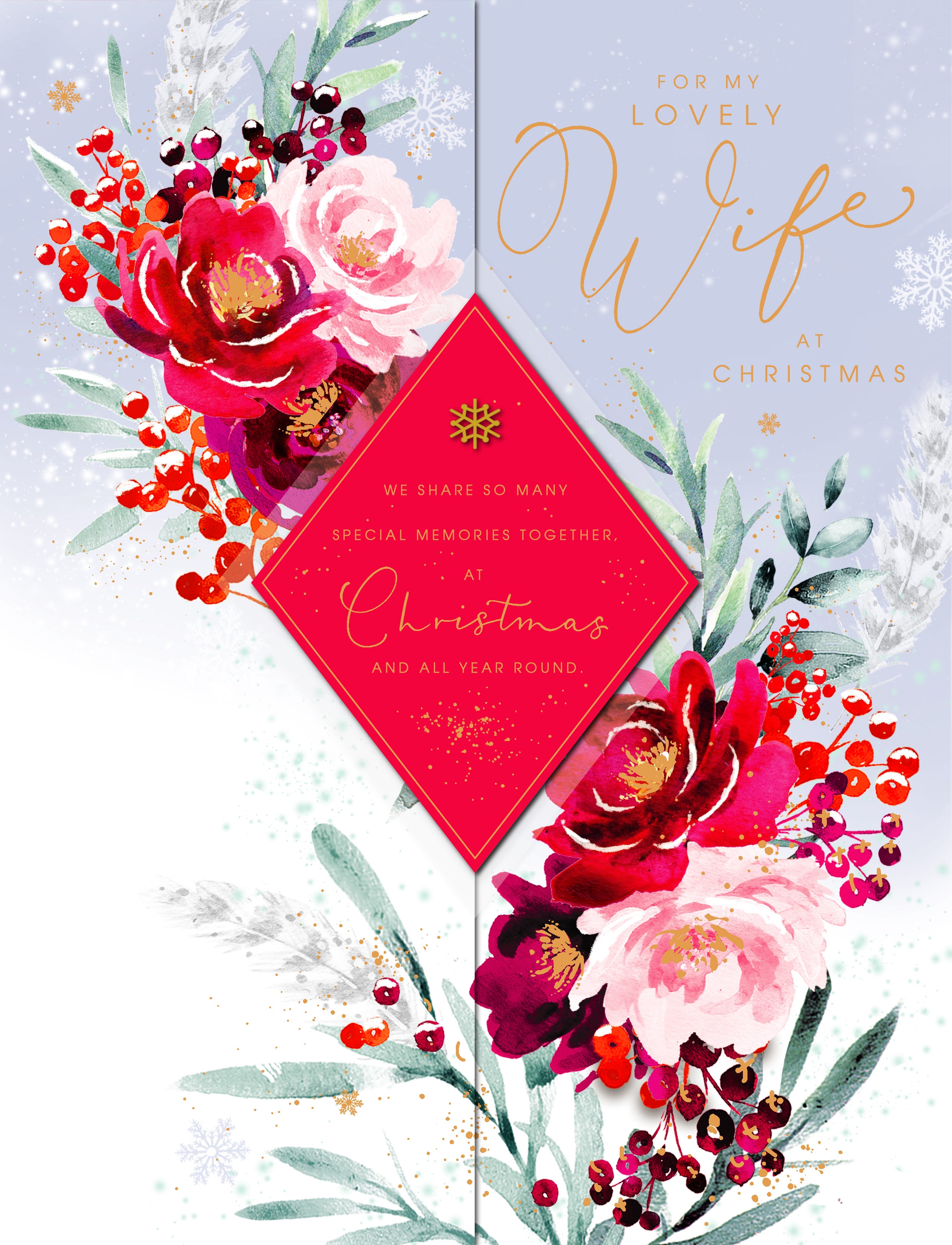 Large Wife Christmas Card - Floral Red Bouquet Design