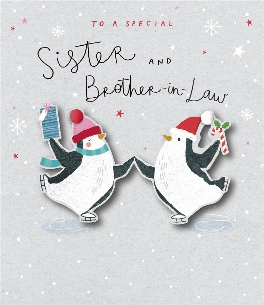 Sister & Brother-in-Law Christmas Card - Penguins Ice Skating