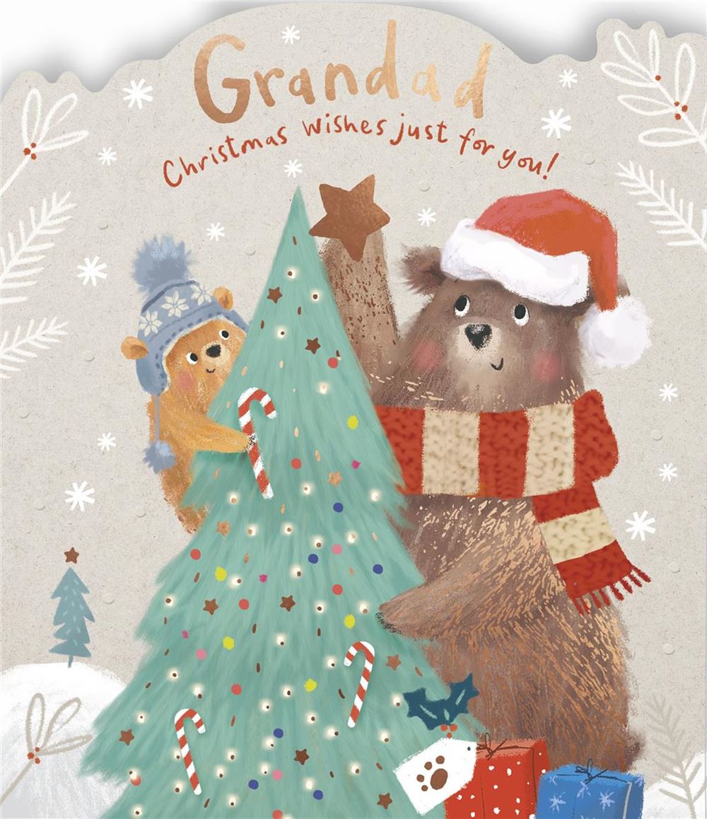 Grandad Christmas Card - Bears Decorating the Christmas Tree