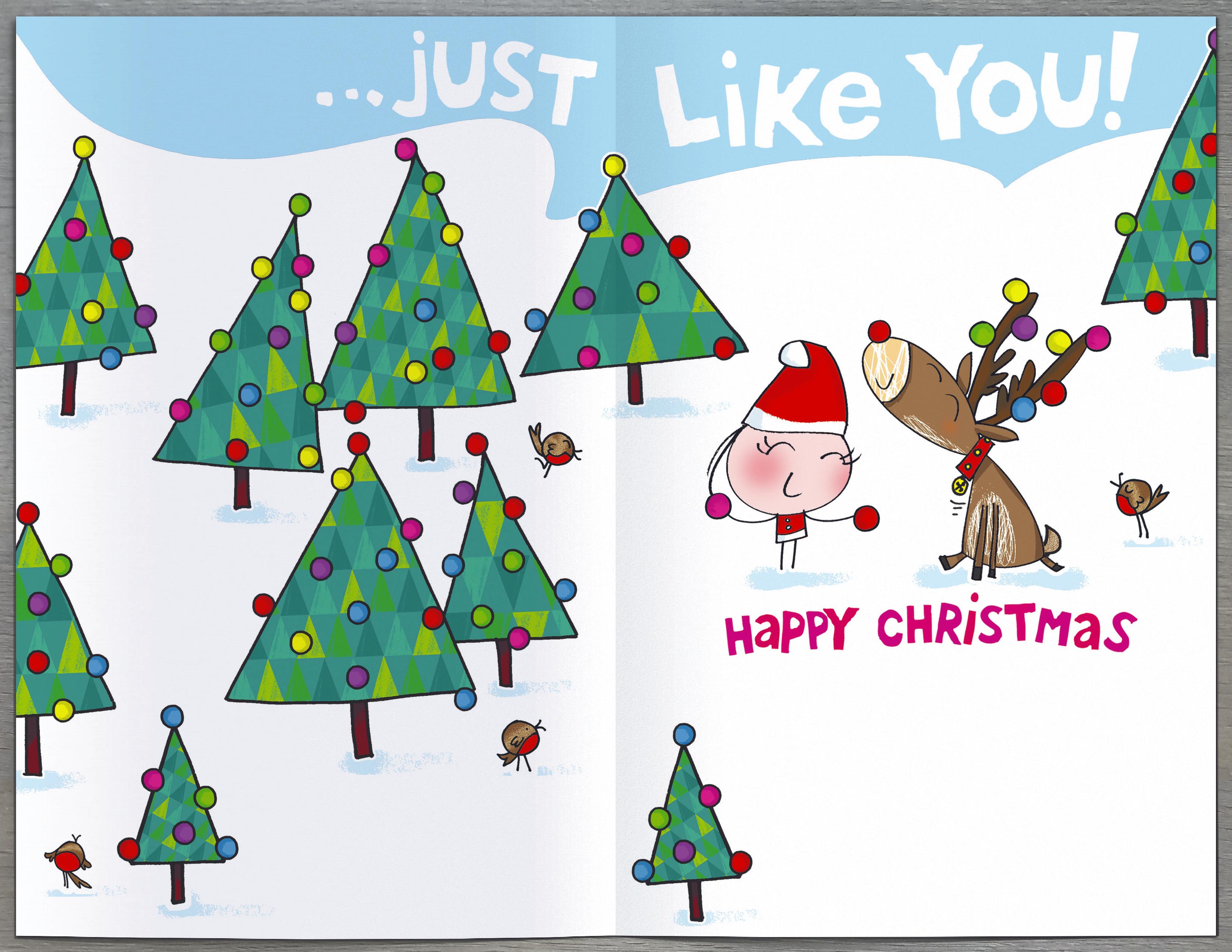 Granddaughter Christmas Card - Cute Reindeer and Trees