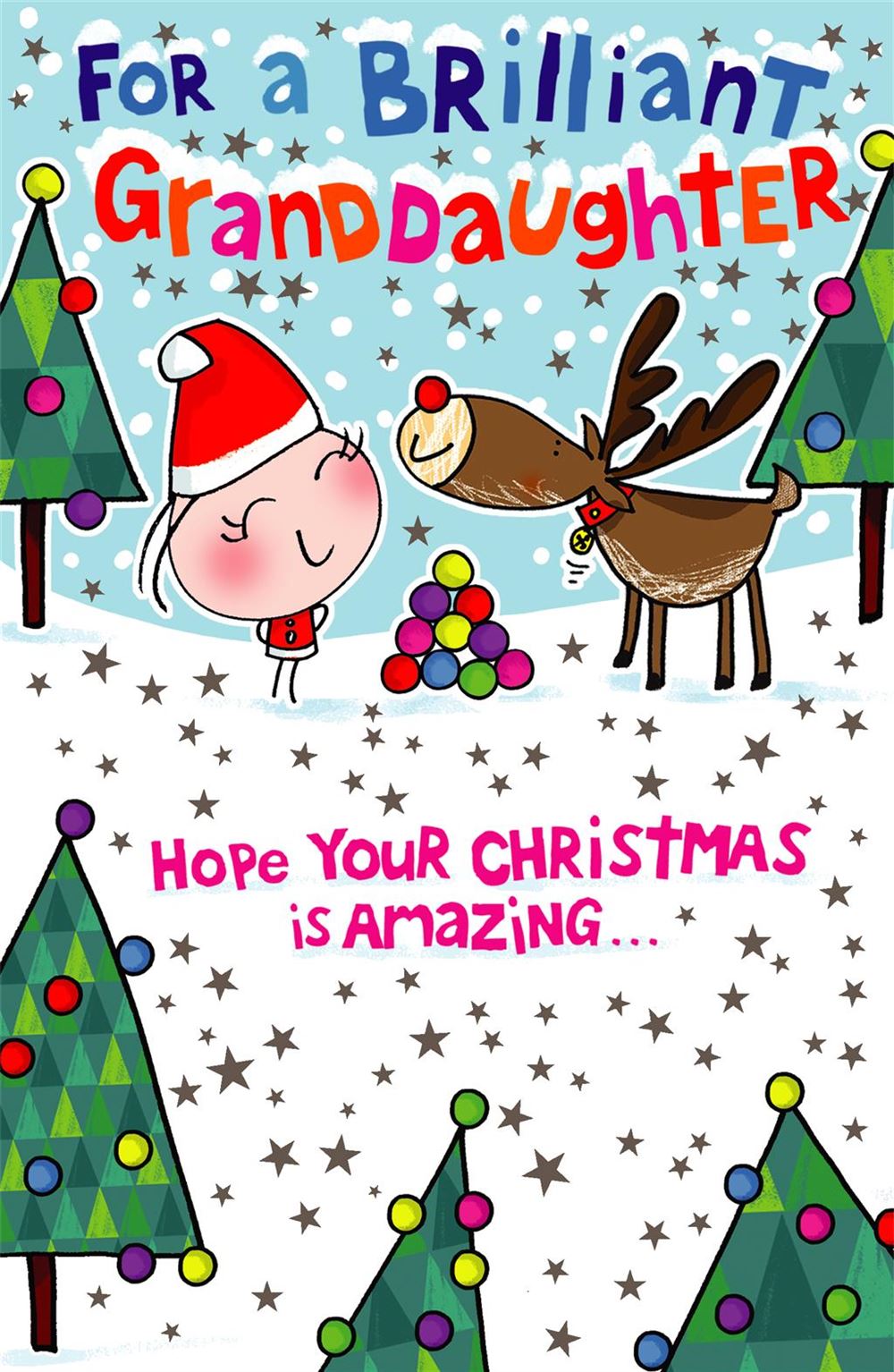 Granddaughter Christmas Card - Cute Reindeer and Trees