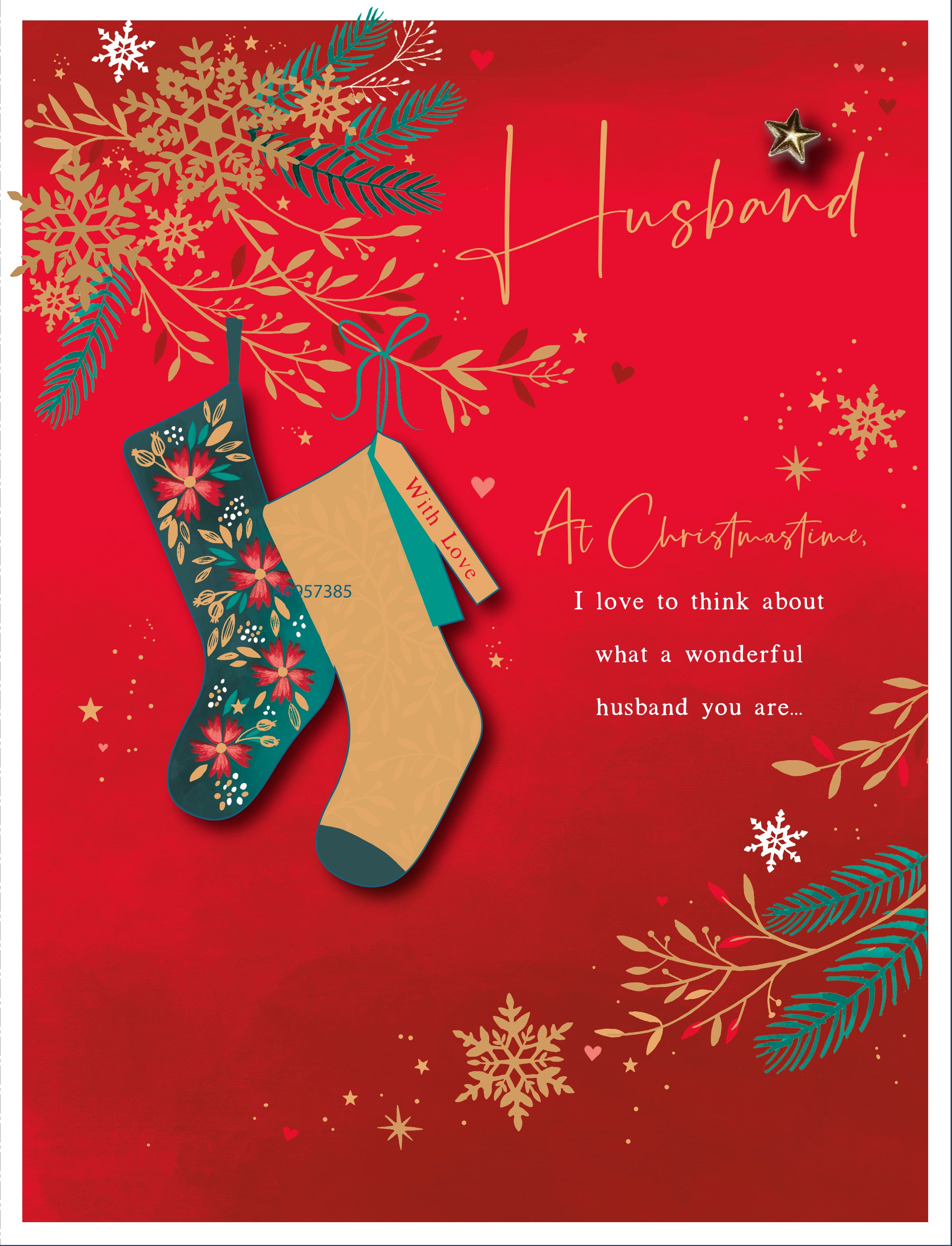 Large Husband Christmas Card - Hanging Stockings