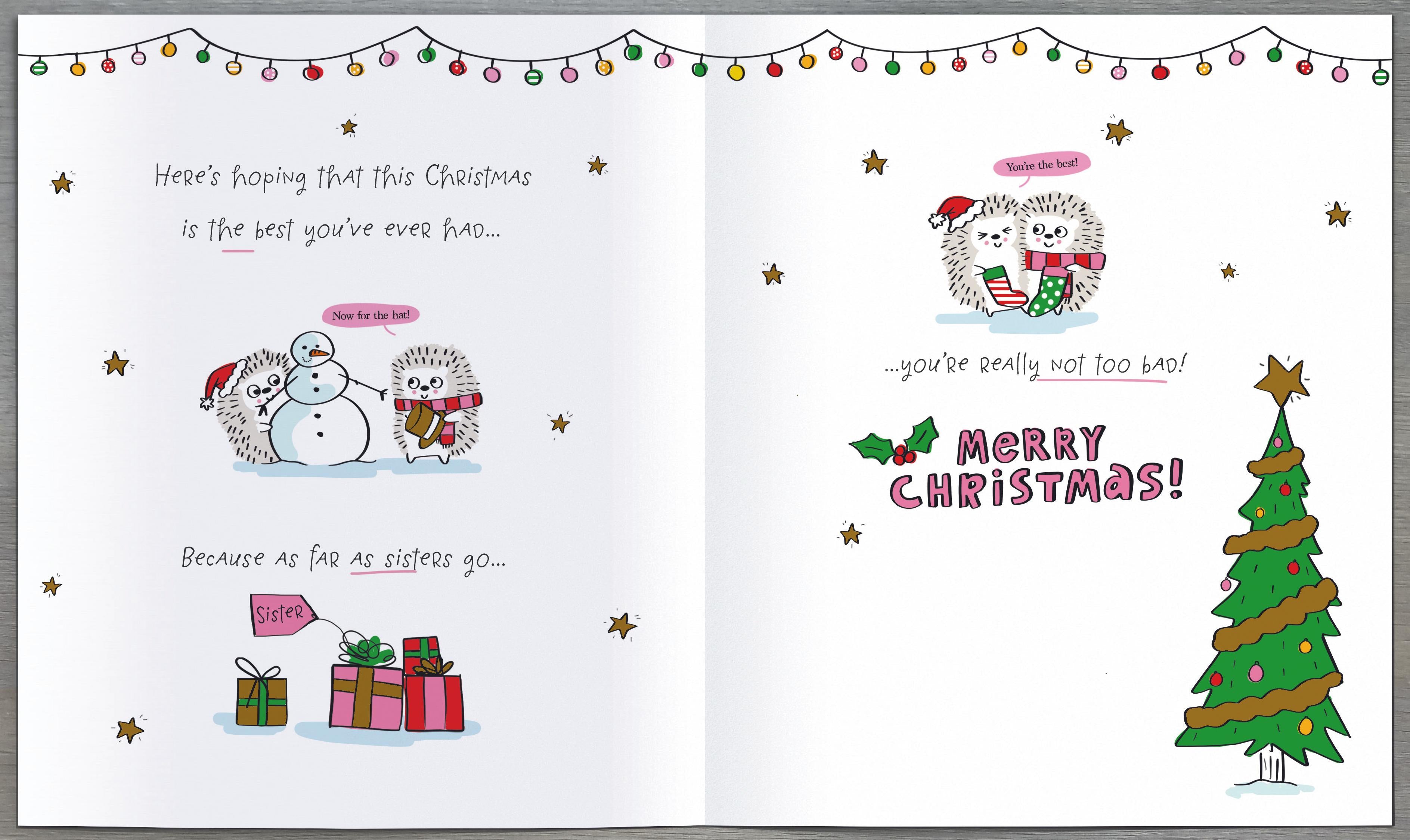 Sister Christmas Card - Hedgehogs - Christmas Poem