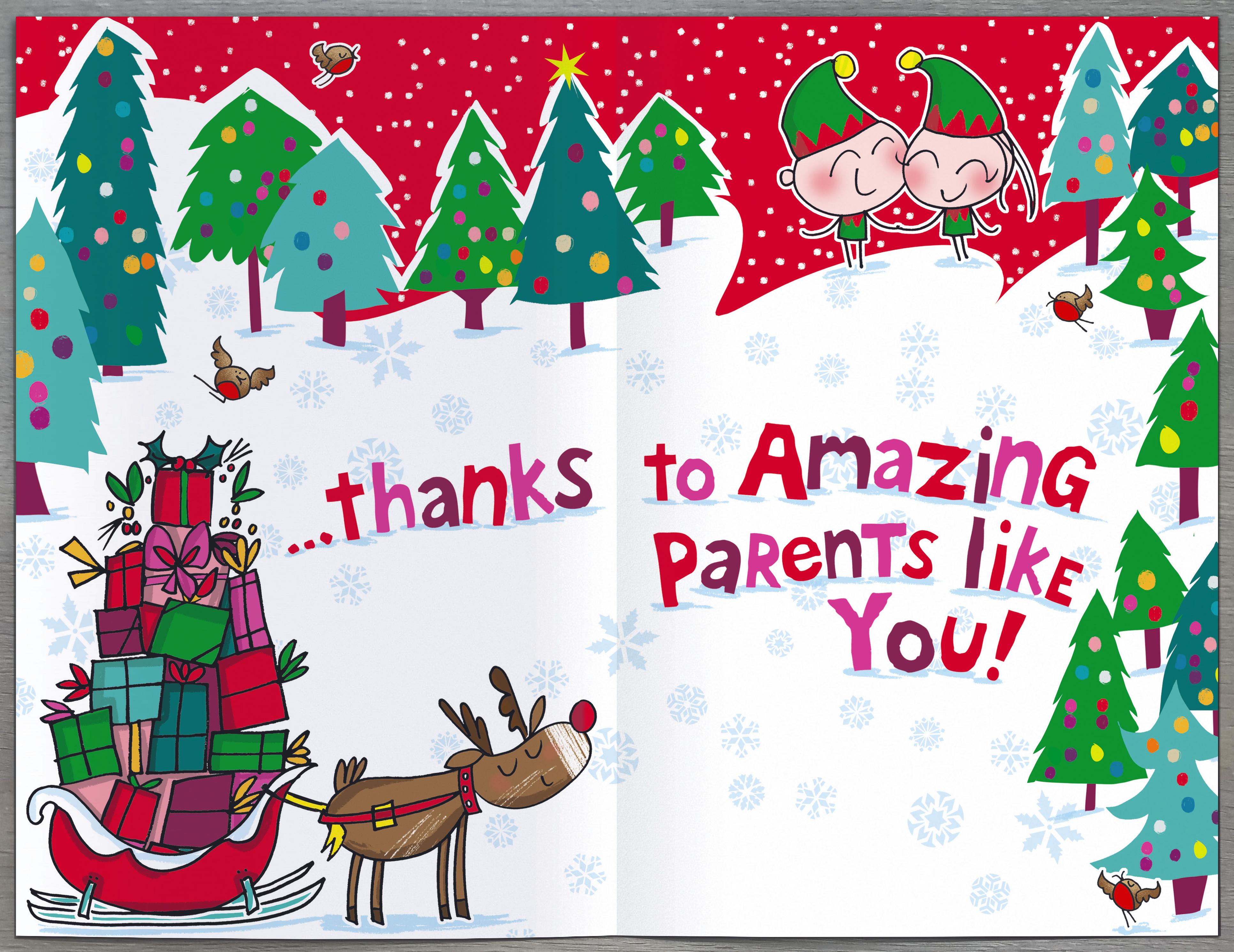 Mum & Dad Christmas Card - Wigwam - Elves Riding a Reindeer