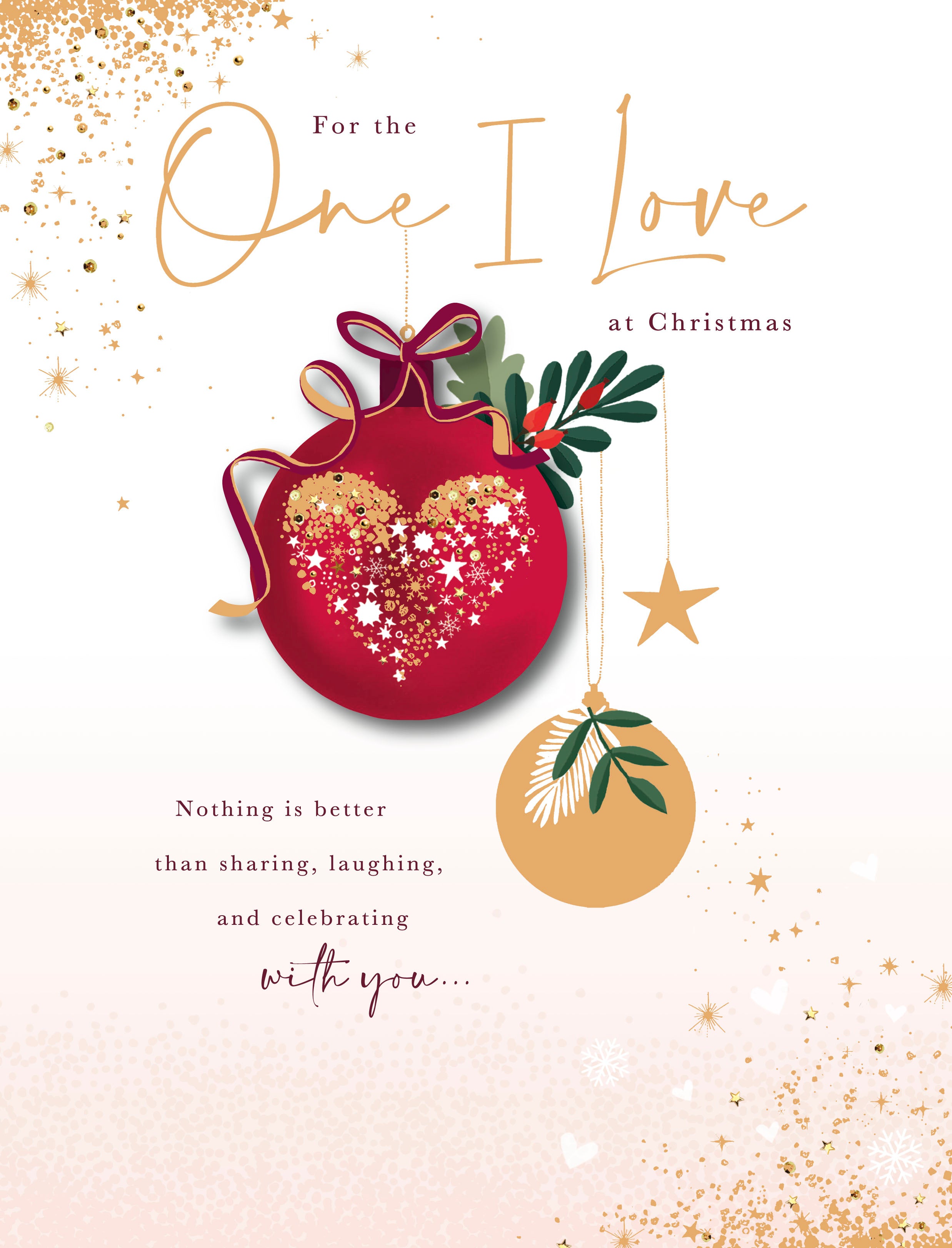 Large One I Love Christmas Card - Baubles and Gold Foil