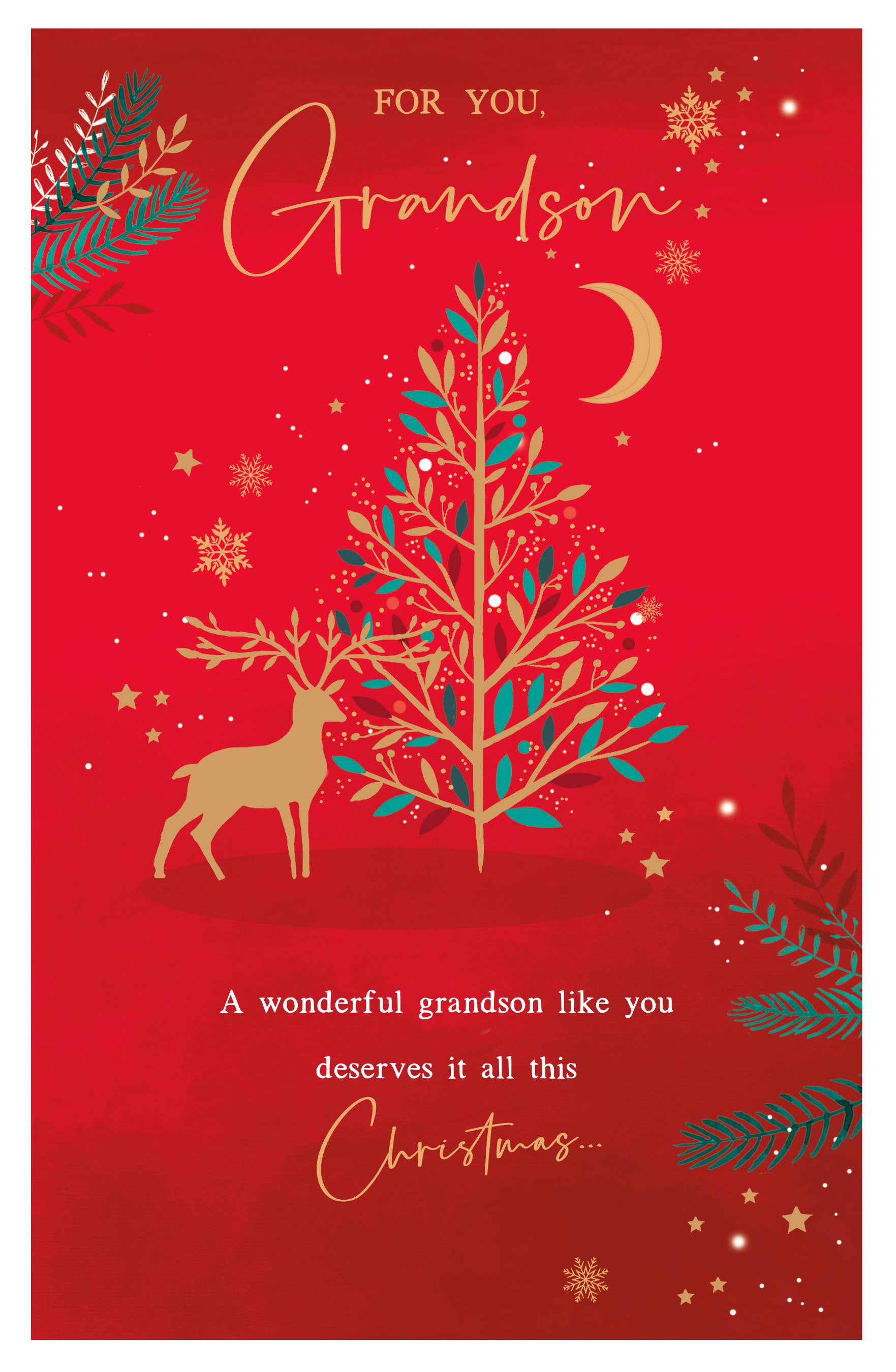 Grandson Christmas Card - Reindeers and Christmas Trees