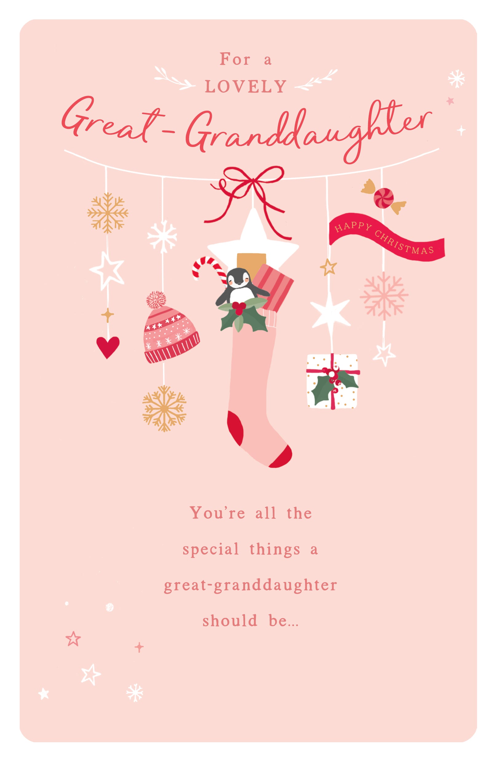 Great Granddaughter Christmas Card - Stockings and Presents