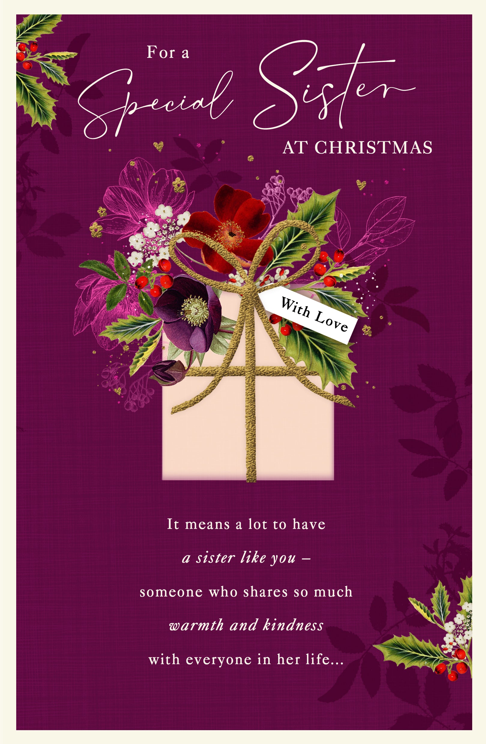 Sister Christmas Card - Present with Foliage