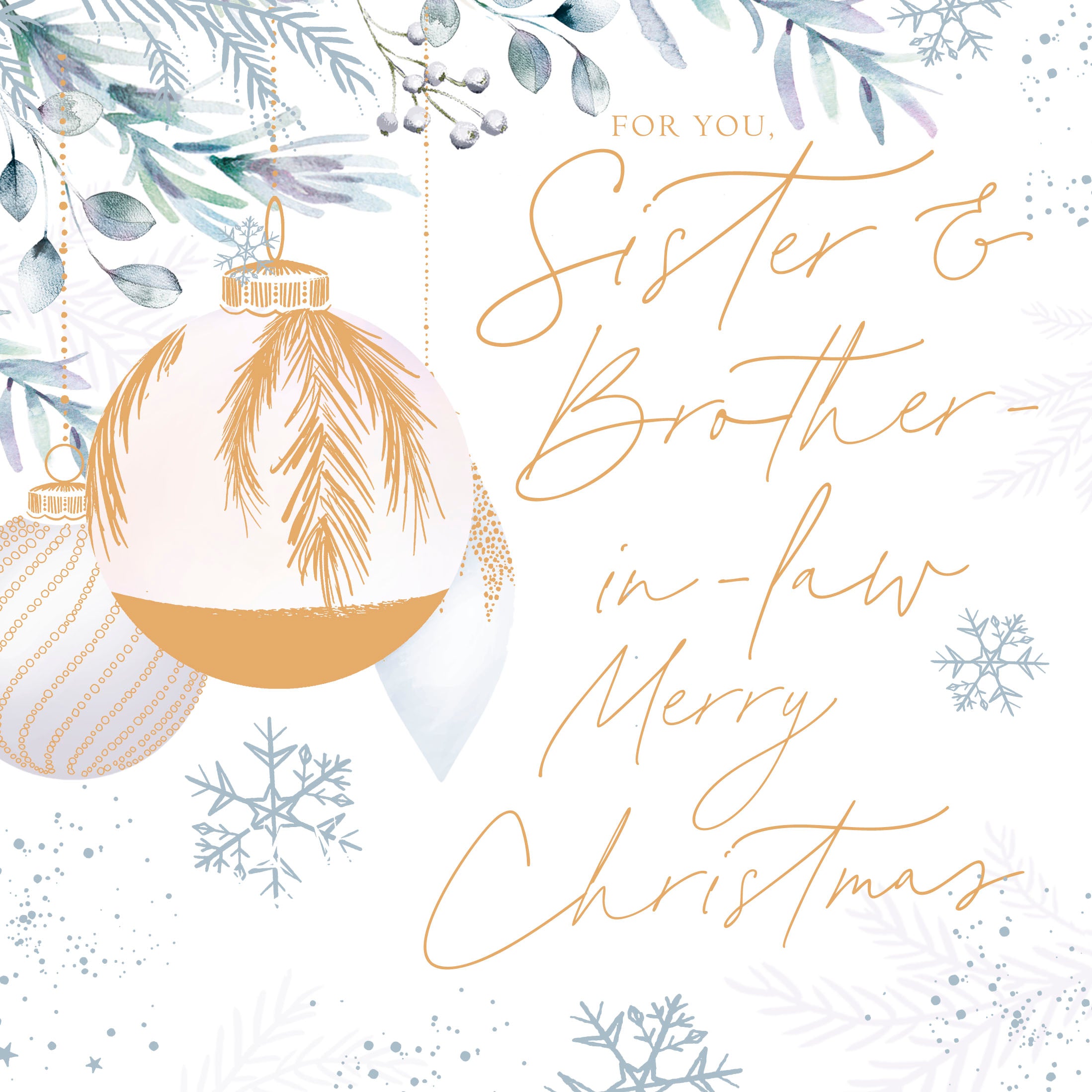 Sister & Brother-in-Law Christmas Card - Winter Rose Baubles