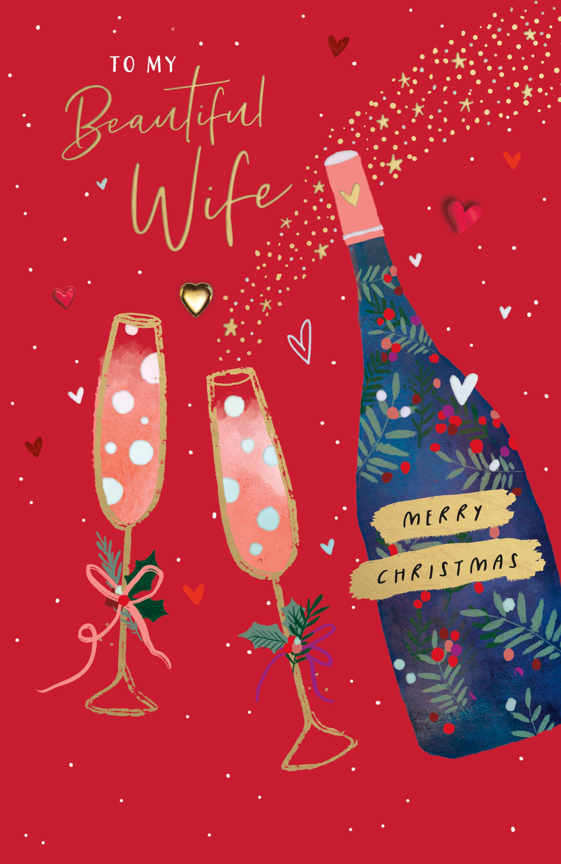 Wife Christmas Cards - Champagne Bottle and Flutes