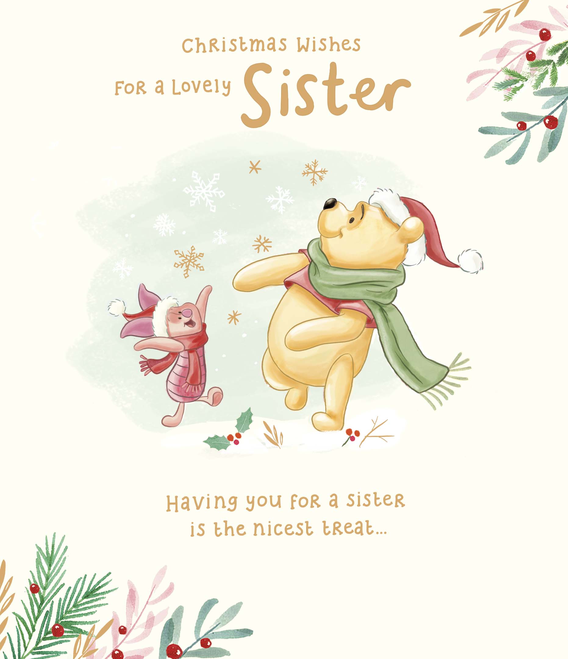 Sister Christmas Card - Winnie the Pooh and Piglet