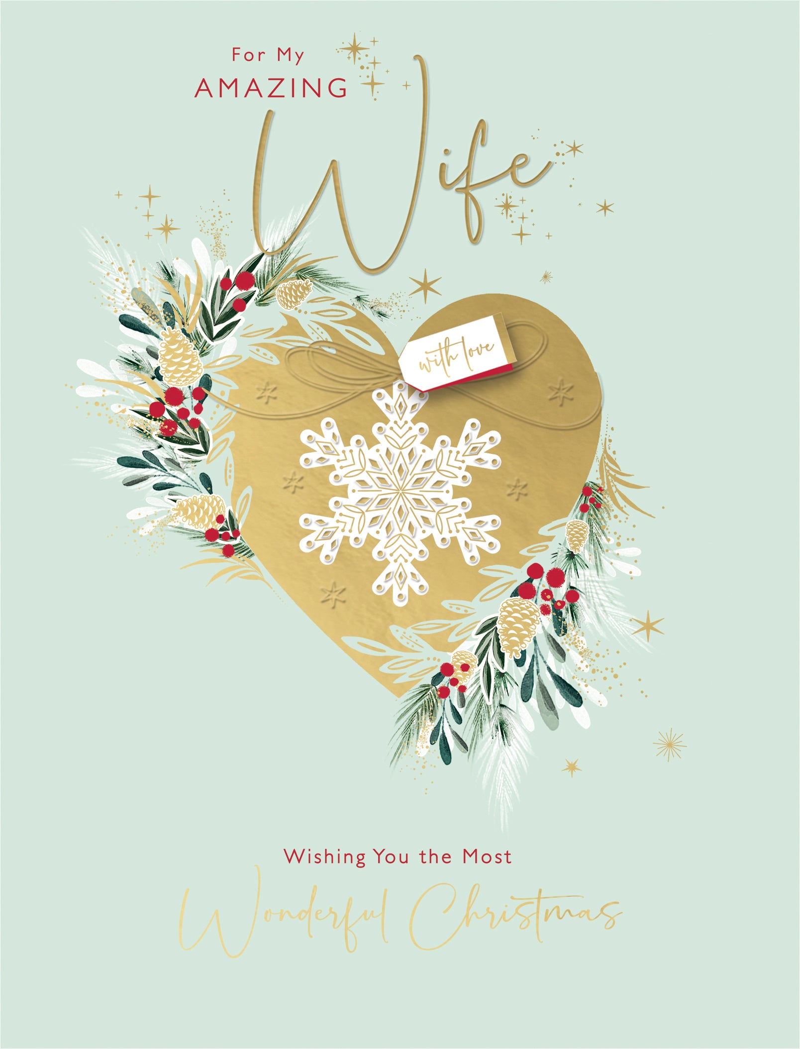 Wife Large Christmas Card - Heart and Wreath