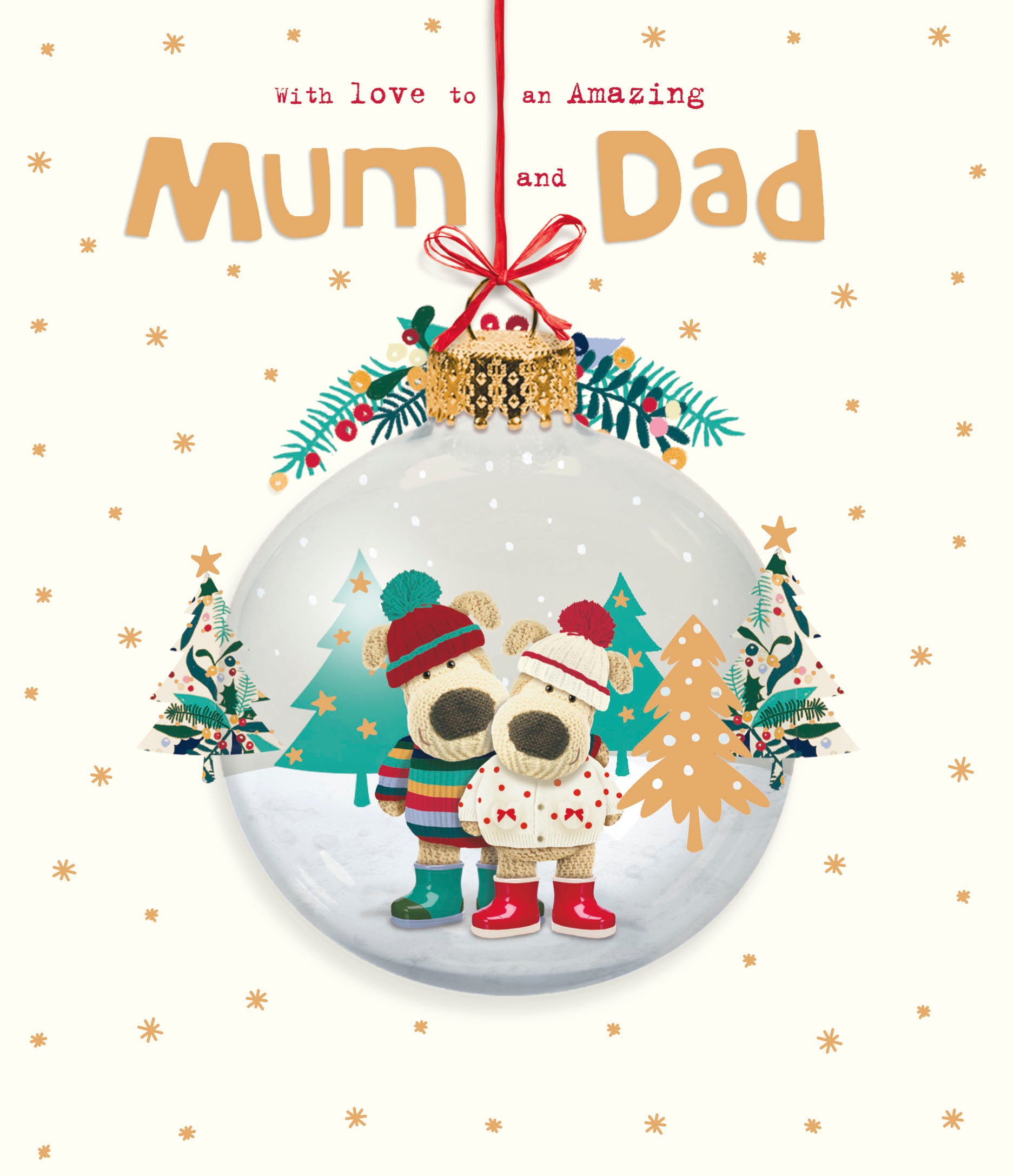 Mum & Dad Christmas Card - Boobles in a Snowy Wonderland Bauble