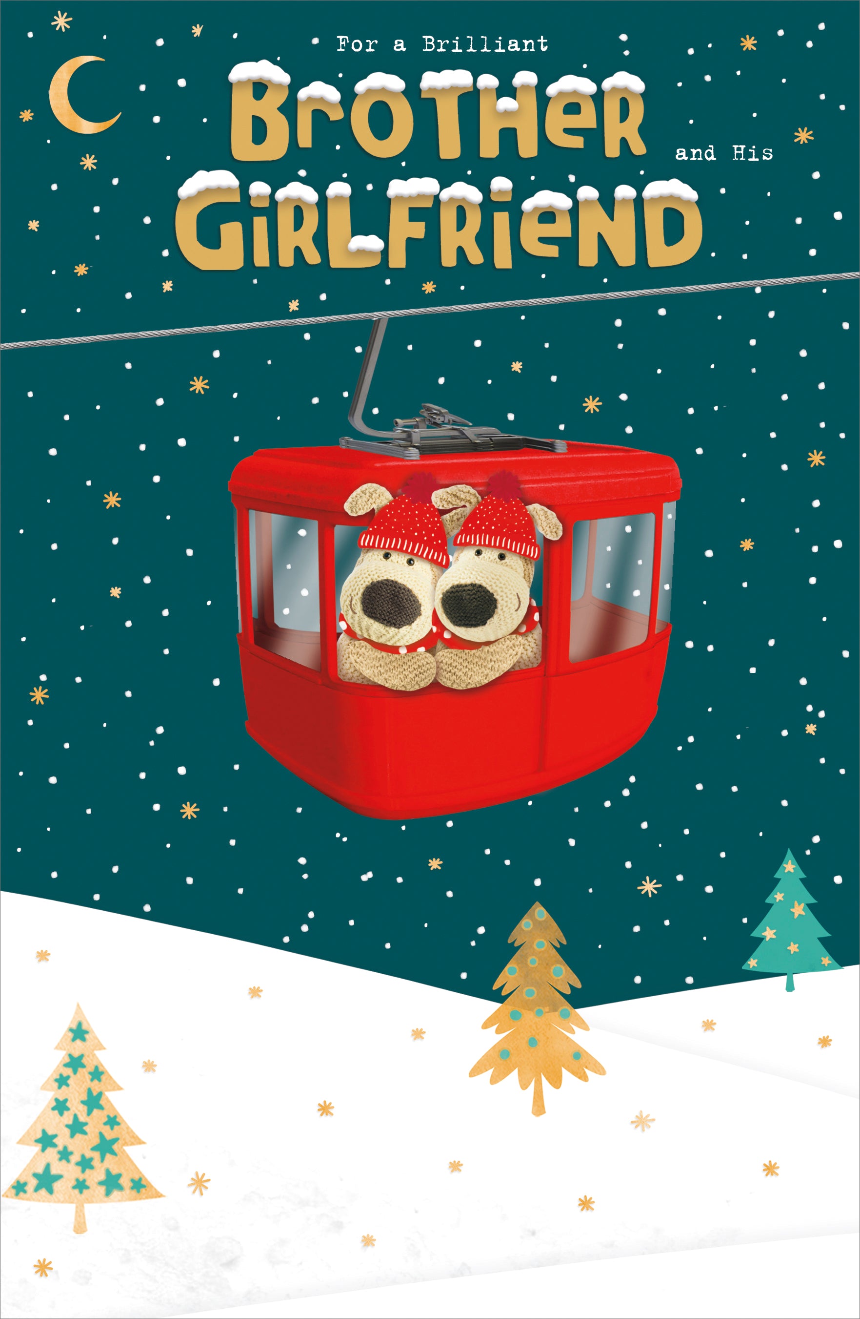 Brother & Girlfriend Christmas Card - Boofles on a Ski Lift