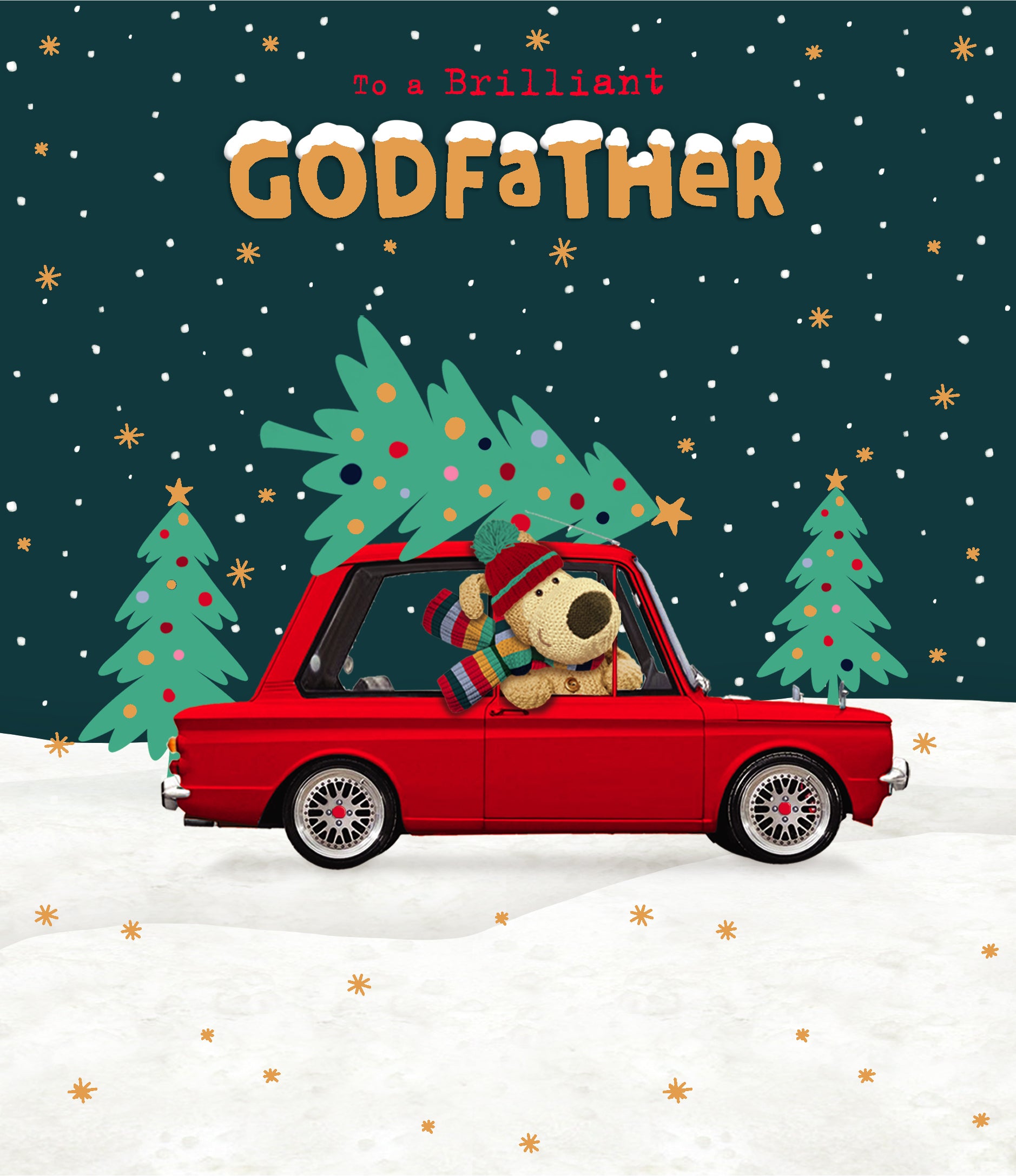 Godfather Christmas Card - Boofles Collecting the Christmas Tree