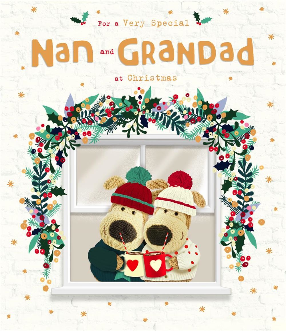 Nan & Grandad Christmas Card - Boofles Drinking a Hot Drink