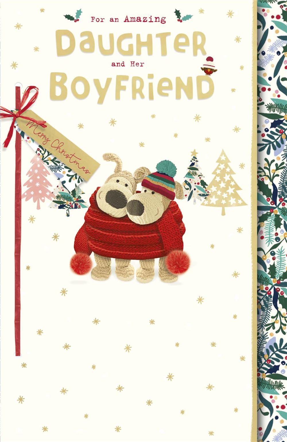 Large Daughter and Boyfriend Christmas Card - Boofles Wrapped in a Scarf