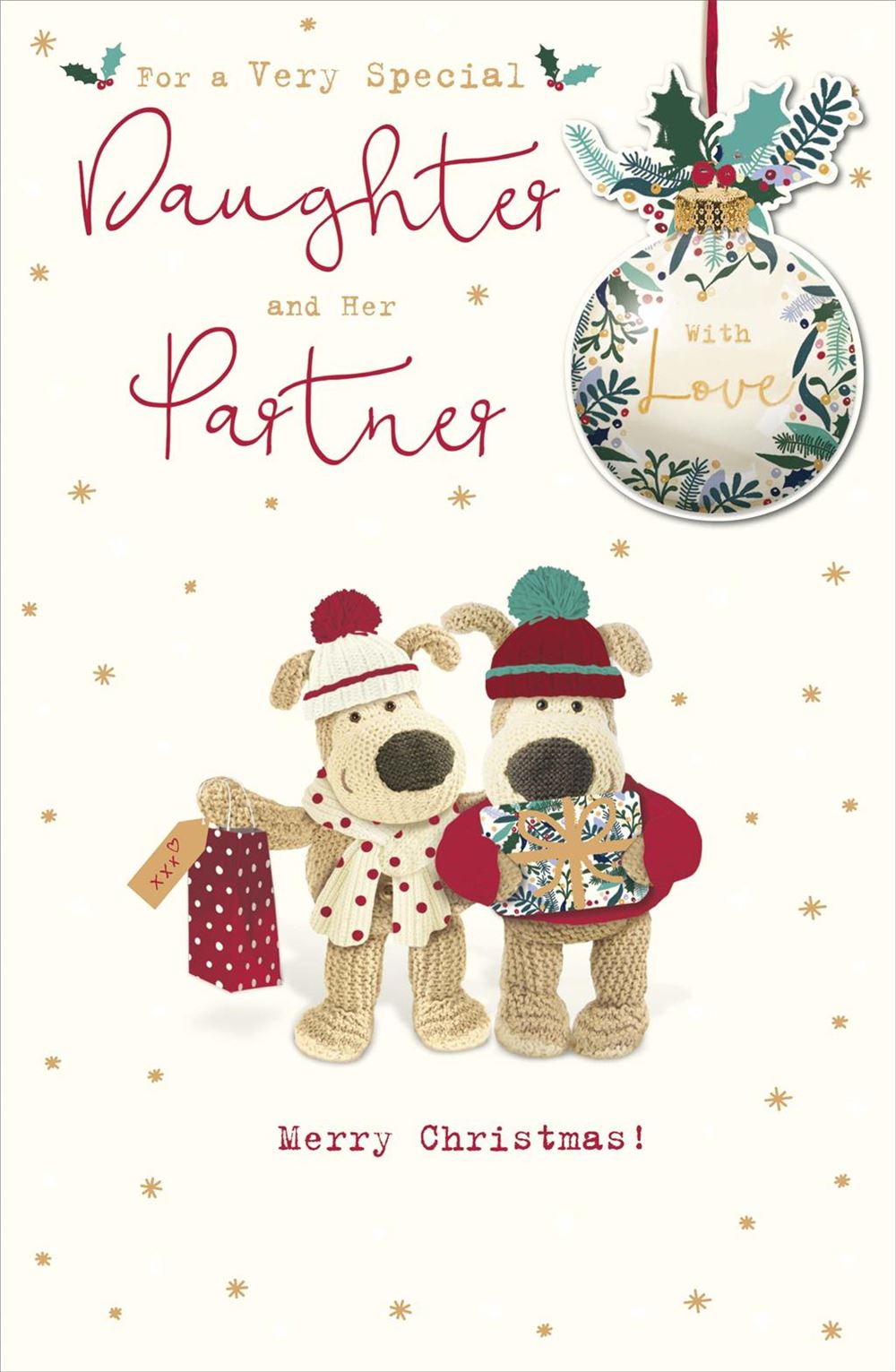 Daughter & Her Partner Christmas Card - Boofles, Presents and Baubles