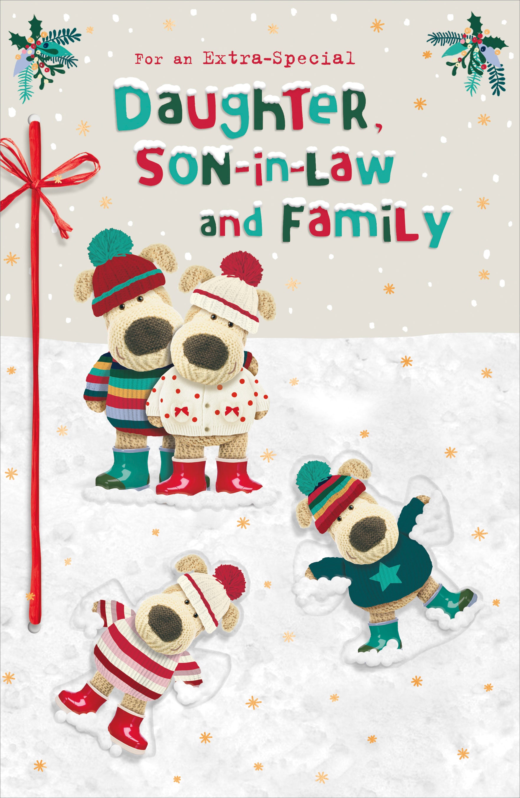 Daughter, Son-in-Law & Family Christmas Card - Boofles Family in Enjoying Snow on Christmas