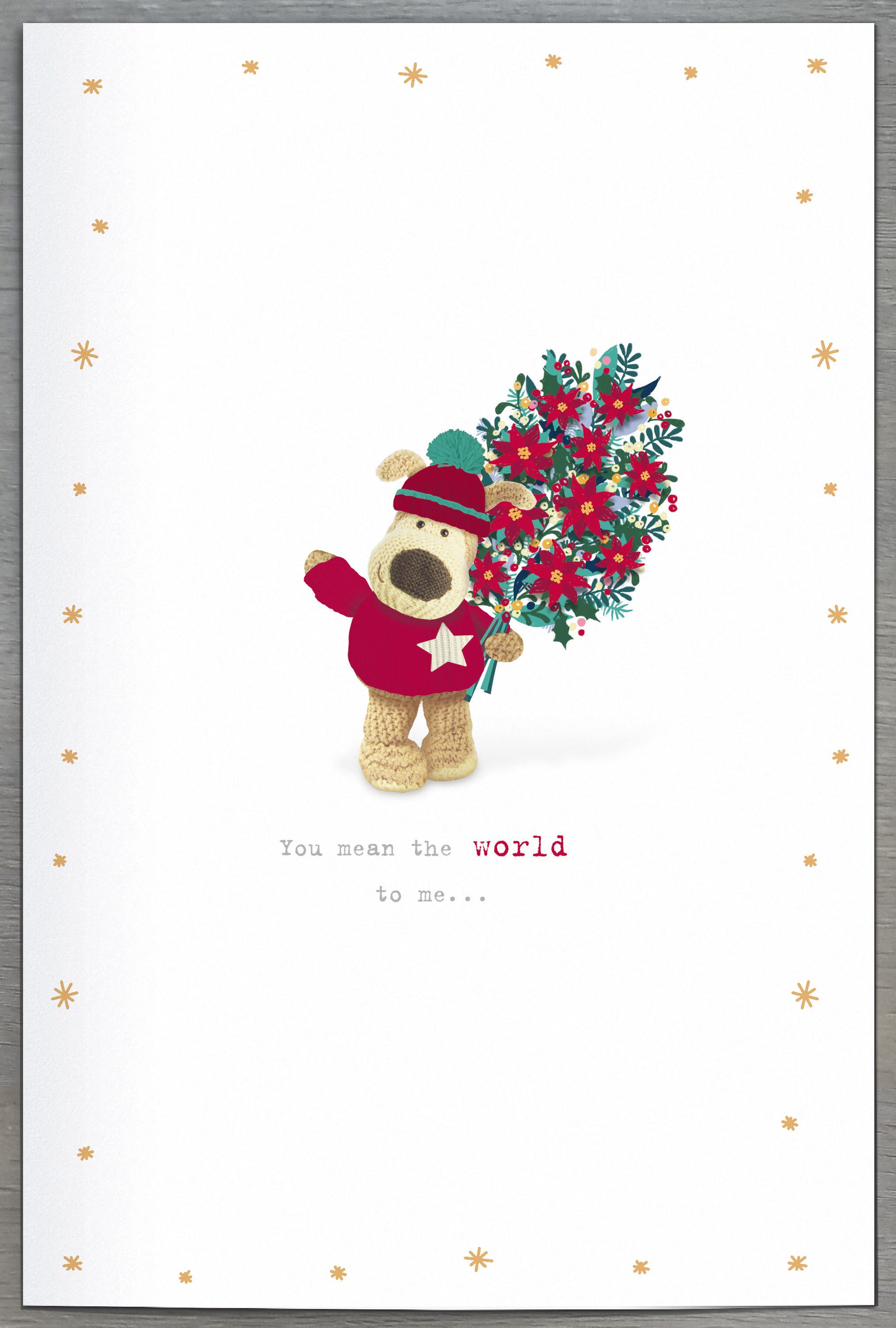 Wife Christmas Card - Boofles Holding a Bouquet