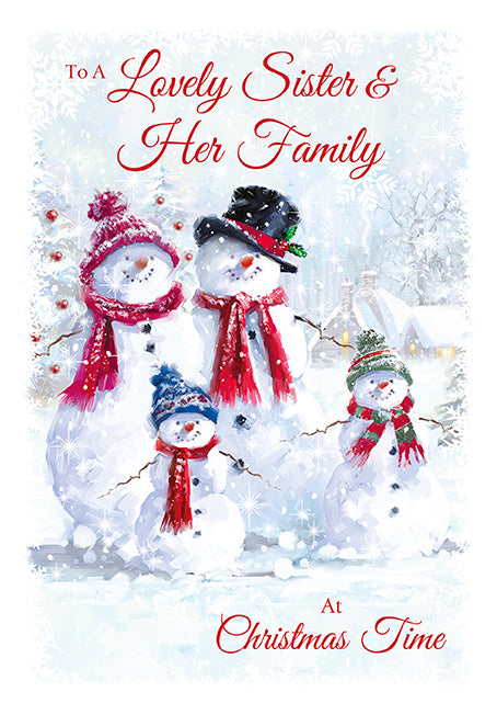 To A Lovely Sister& Her Family Christmas Card - Snowman