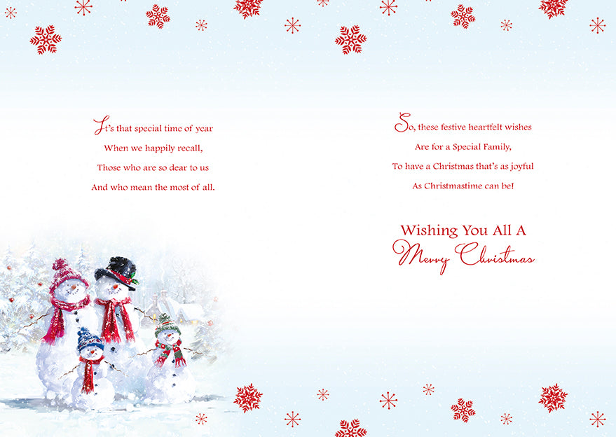 To A Lovely Sister& Her Family Christmas Card - Snowman