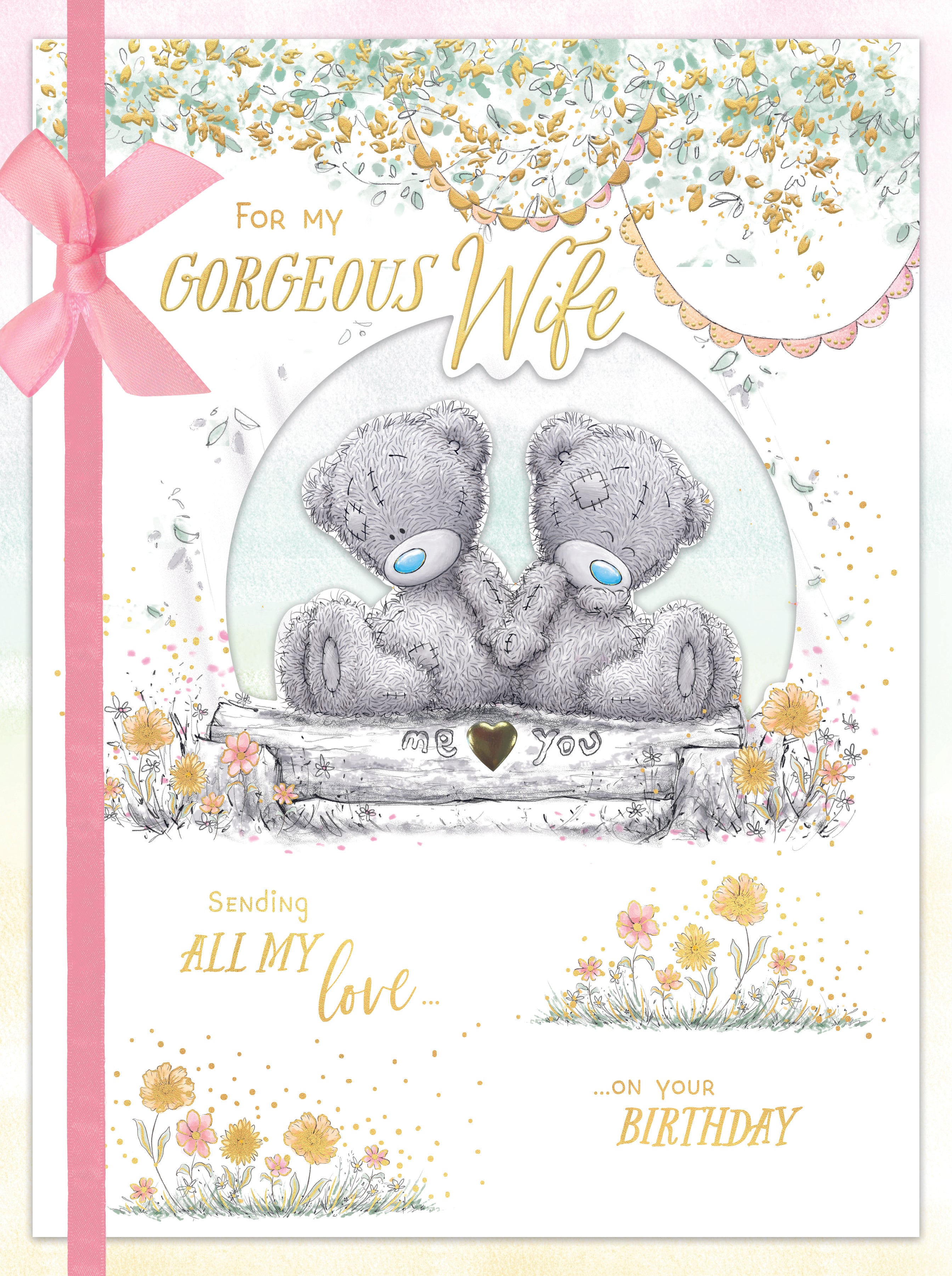 Wife Bears Sat On Log Holding Hands - Luxury Boxed Handmade Card