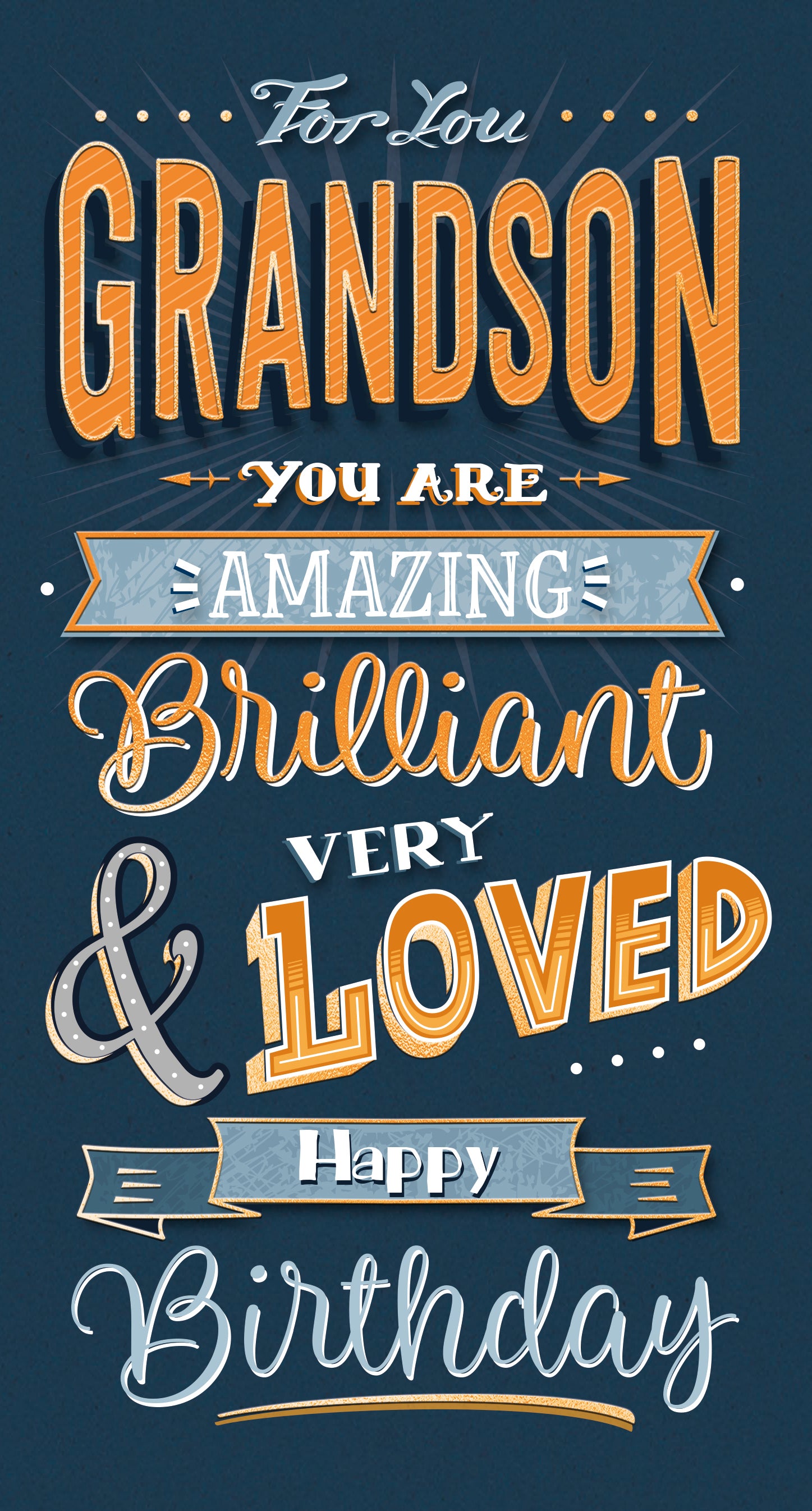 Grandson Birthday Card - Bold Orange And Blue Text