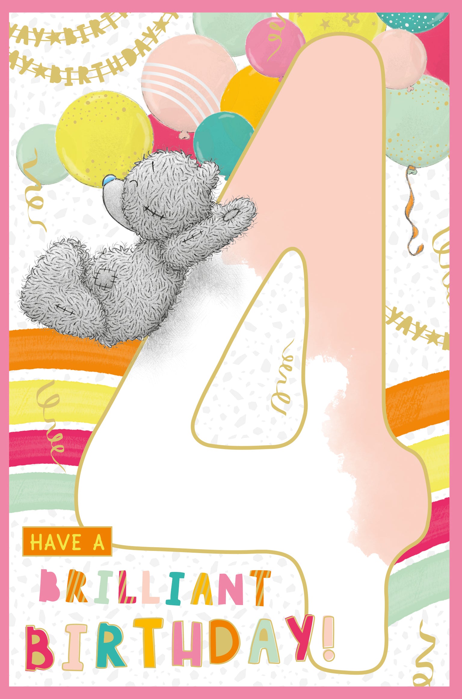 4th Birthday Bear Sliding Down Number 4 Card - ME TO YOU