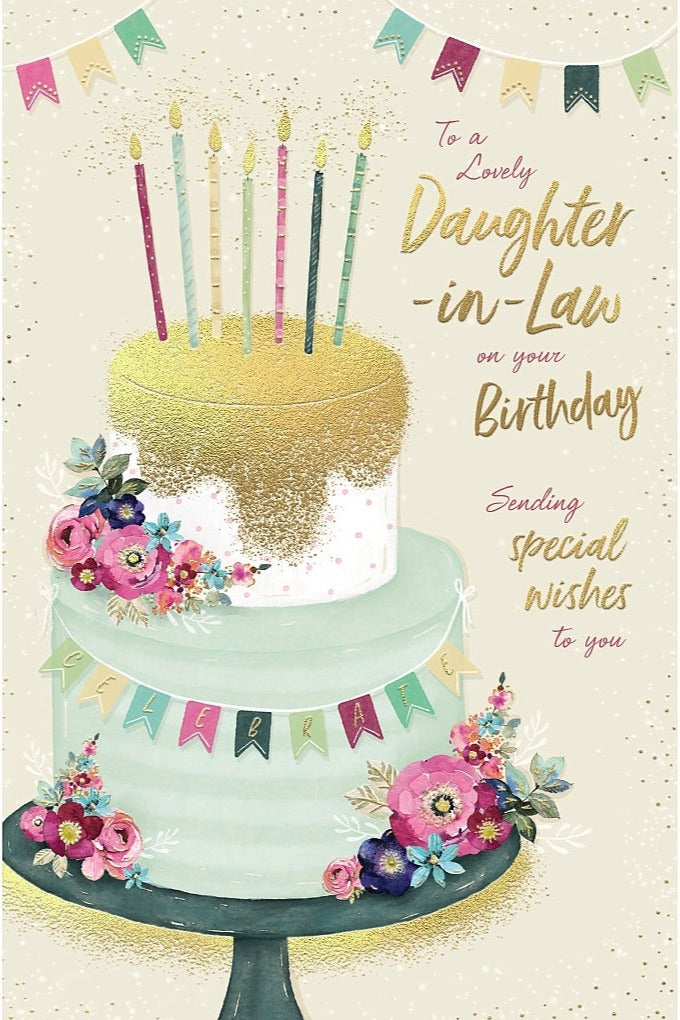 Daughter In Law Birthday Card - 2 Tiered Cake