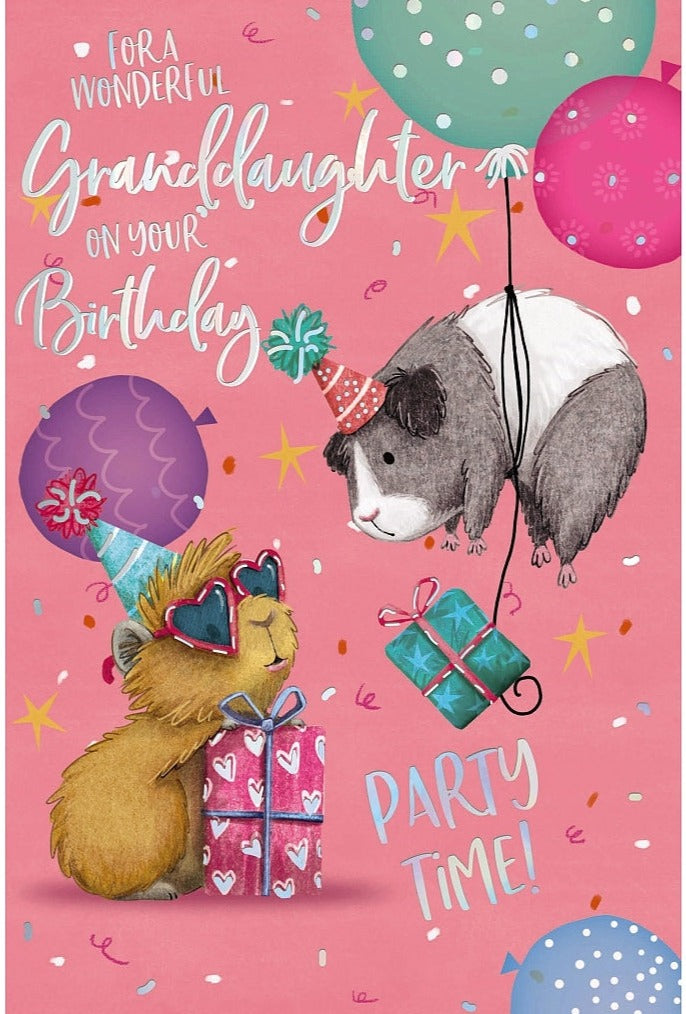 Granddaughter Birthday Card - Guinea Pigs Partying