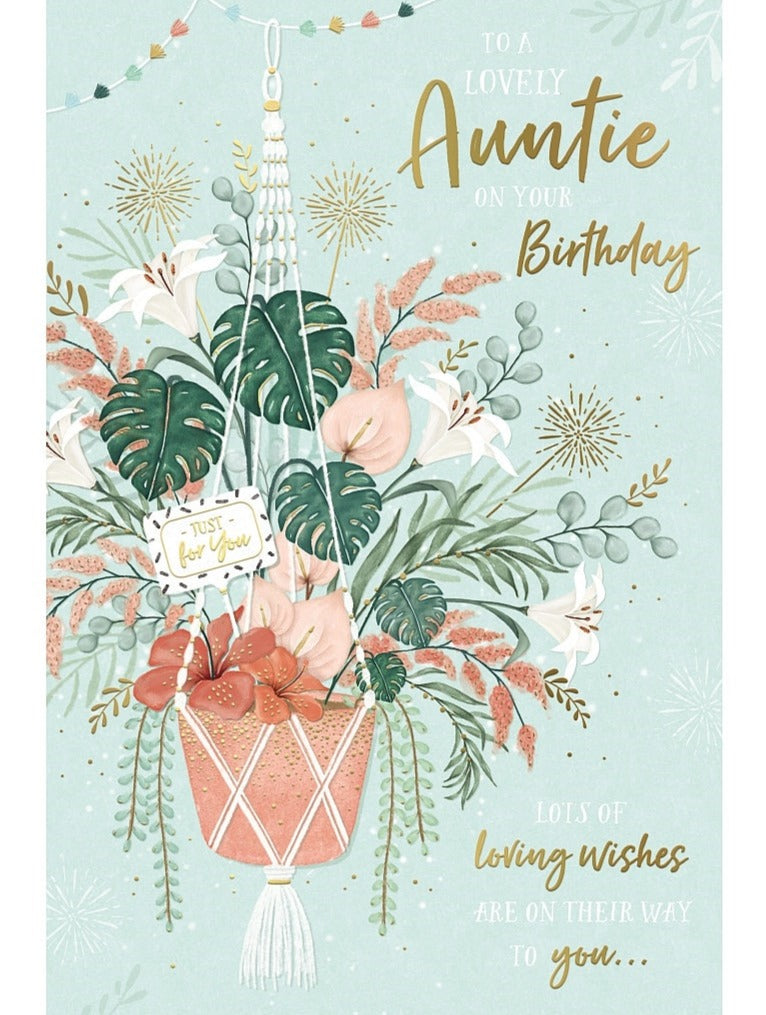 Auntie Birthday Card - Hanging Plant Pot