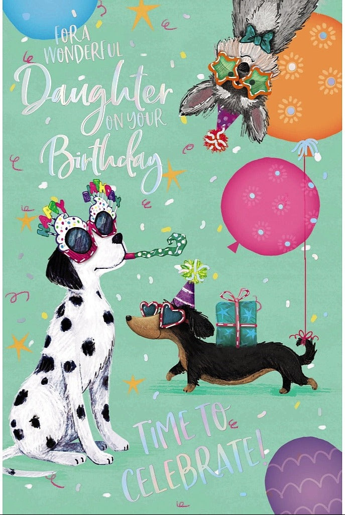 Daughter Birthday Card - Dogs Partying