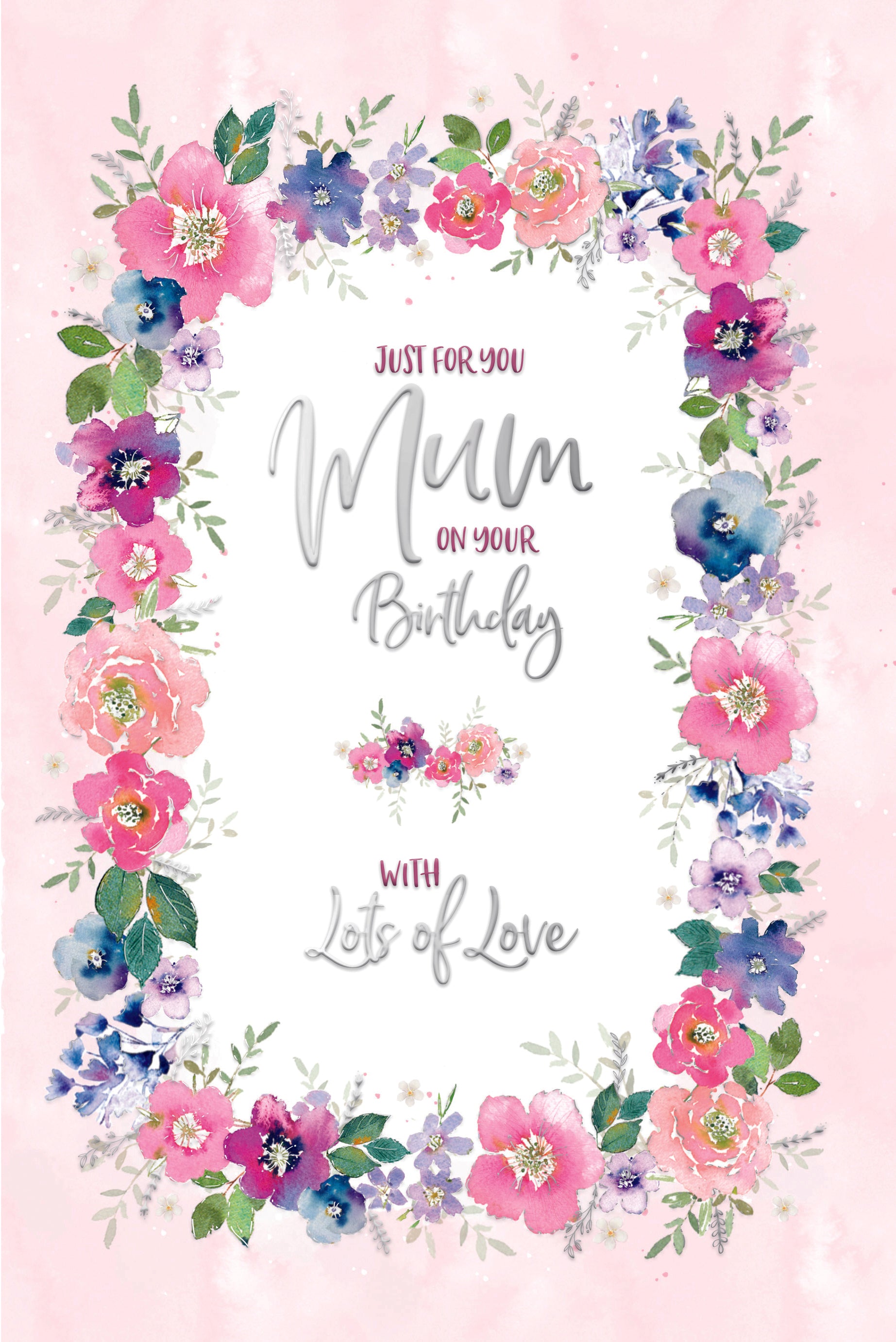 Mum Birthday Card - Text And Flowers