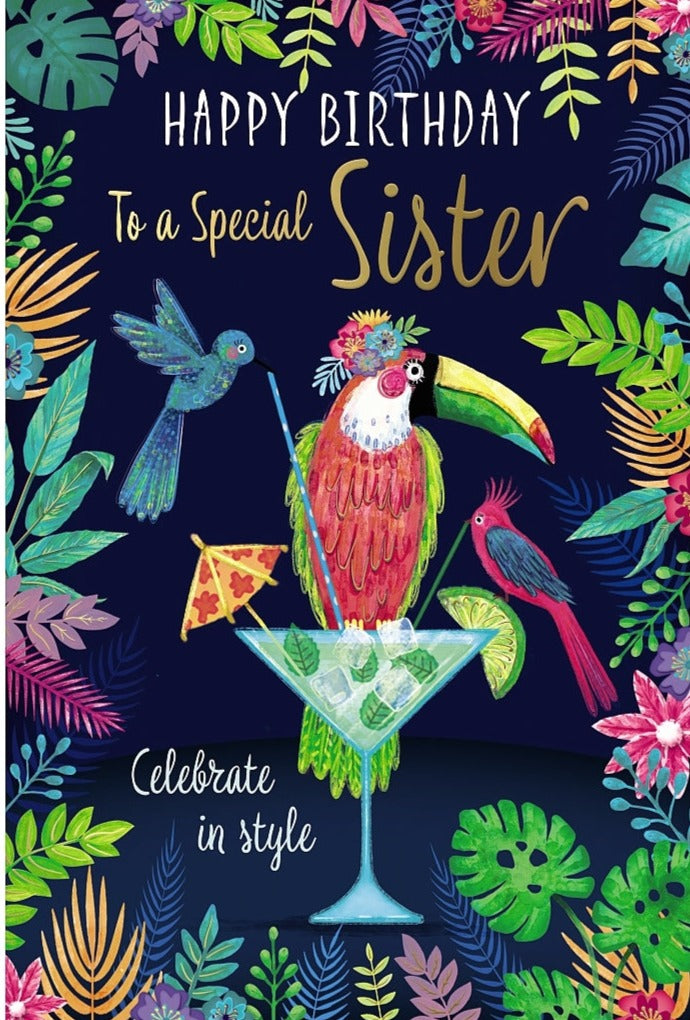 Sister Birthday Card - Toucan With Cocktail