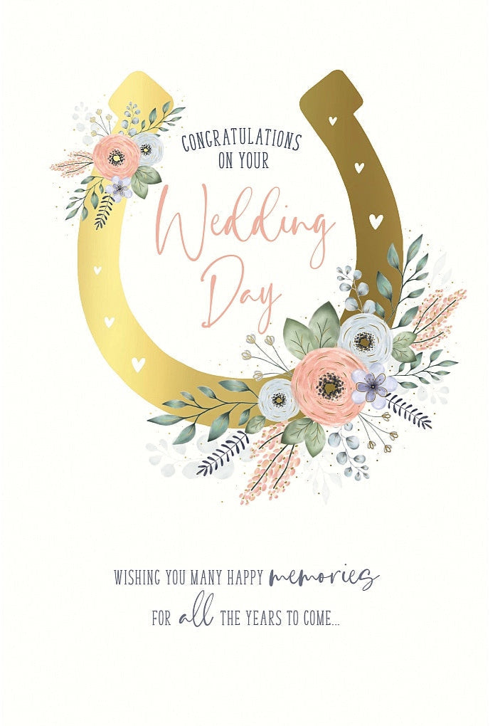 Wedding Day Card - Horse Shoe with Flower